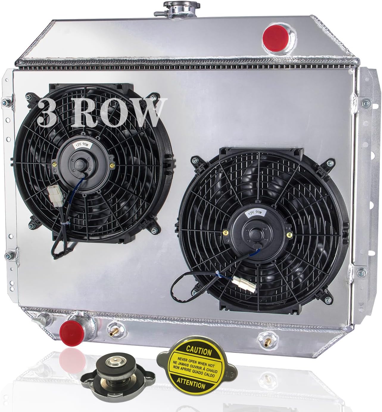 3Row Aluminum Radiator Compatible with 1966-1979 Ford F100 F150 F250 F350 L6 V8, Radiator for Bronco Truck Pickup with Shroud Fan 1971 1972 1973 1974 1975 1976-1970 1977 1978