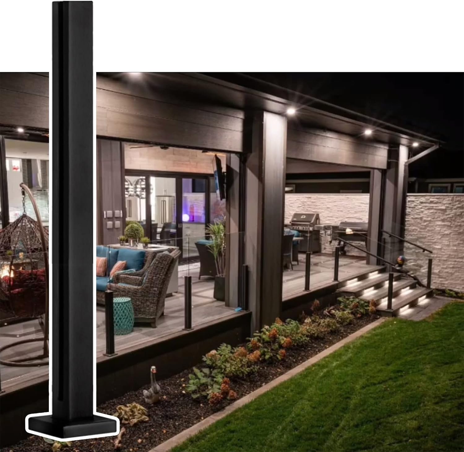 Black Balcony Glass Railing Post, Indoor Outdoor Balusters Support Rod for Balcony Stairs Garden Fencing (Color : End Post, Size : Height-115cm)