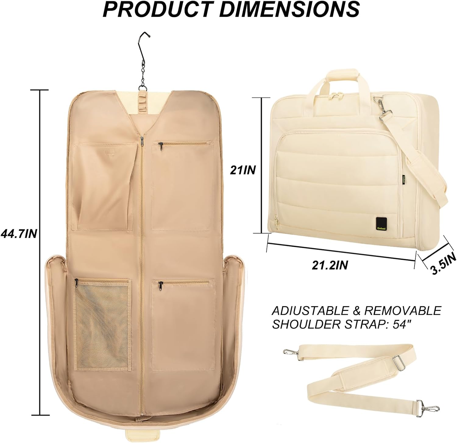 Travel Garment Bag for women,Lightweight Puffy Carry on Garment Bag for Hanging Clothes,44.7'' Waterproof Travel Suit Bag with Shoulder Strap,2 in 1 Foldable Duffle Bag,Khaki