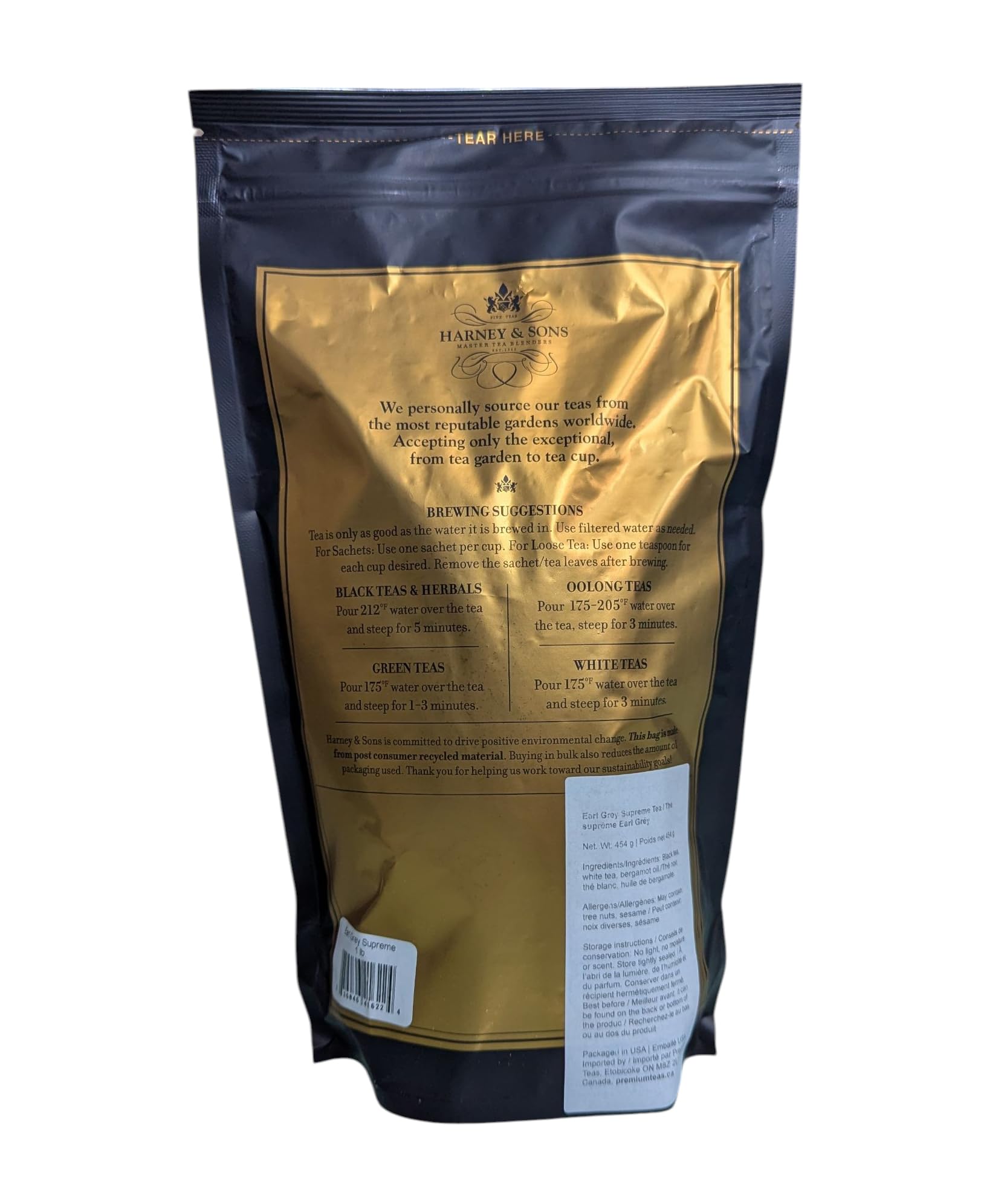 Harney & Sons Earl Grey Supreme Tee, lose Blätter, 473 ml, 1 Stück | Loseblatt Earl Grey mit schwarzen, Oolong, weißen Tees und Bergamotte. Enthält Koffein.