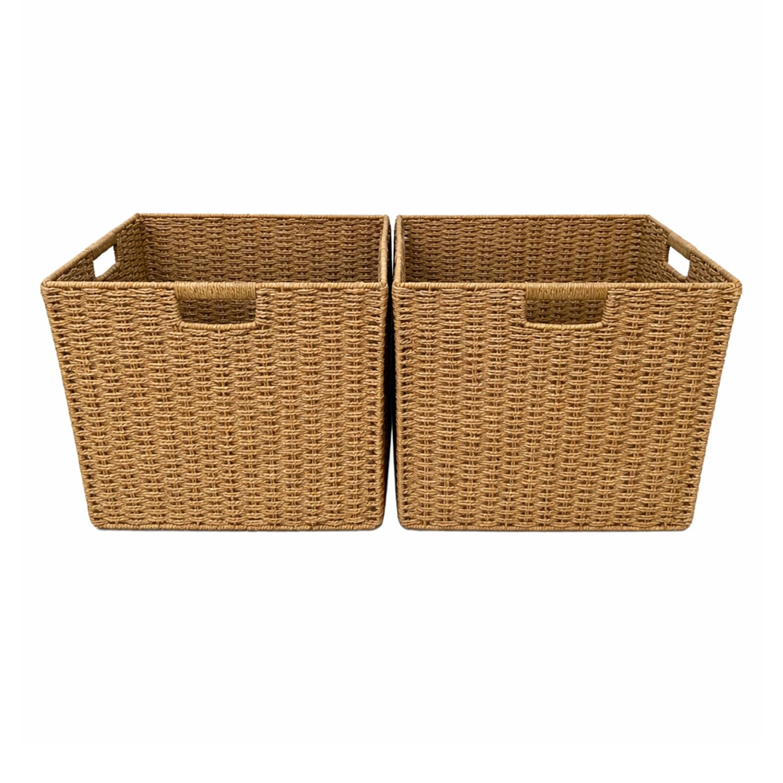 Cesto portaoggetti intrecciato in rattan, set da 2 pezzi, 33 x 38 x 33 cm, grandi cestini pieghevoli con manici e telaio in metallo, adatto per inserto Kallax e scaffalature a cubo, per soggiorno e