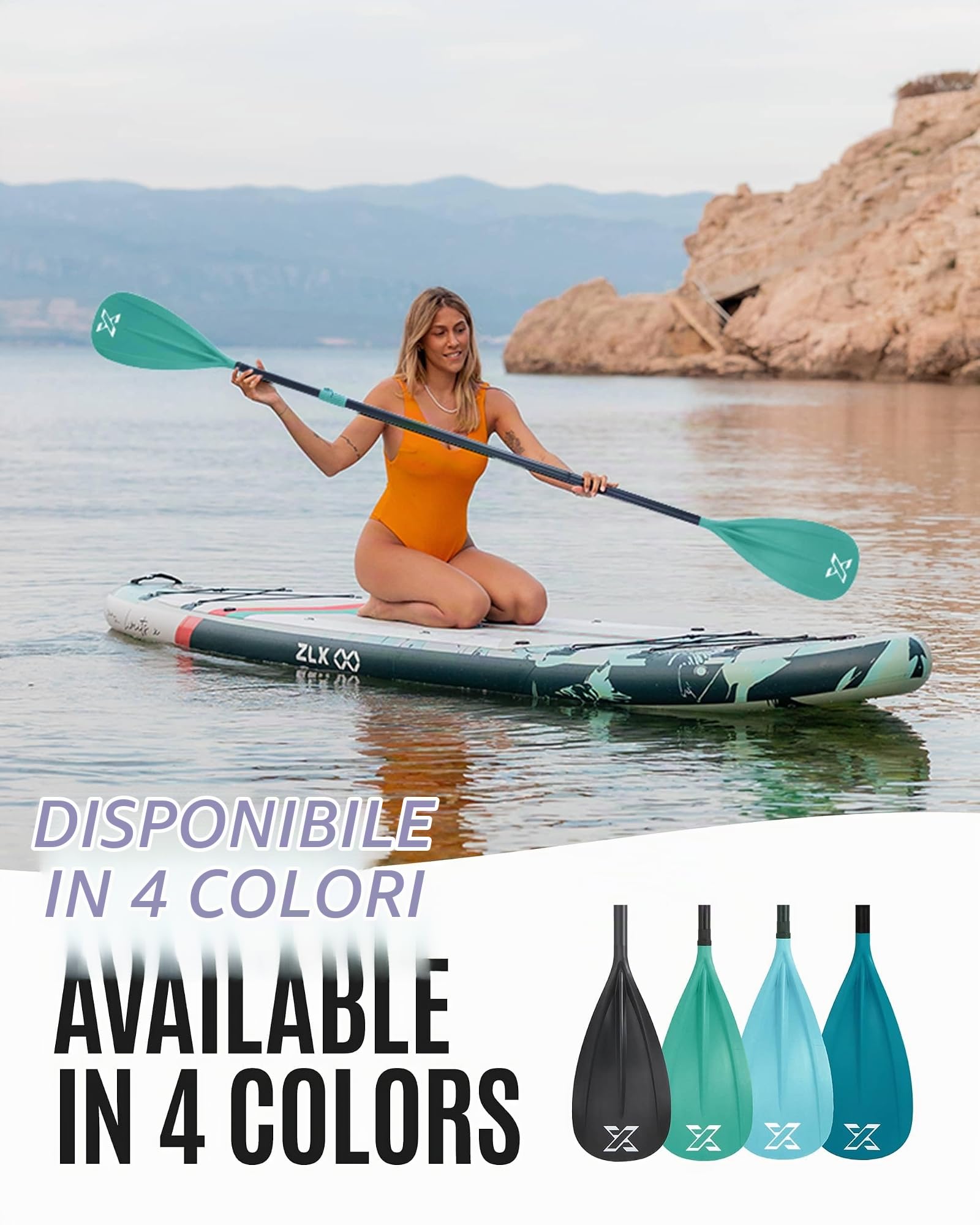 ZLX SUP Paddle in alluminio regolabile, peso leggero, impugnatura ergonomica a T, montaggio rapido e lame durevoli