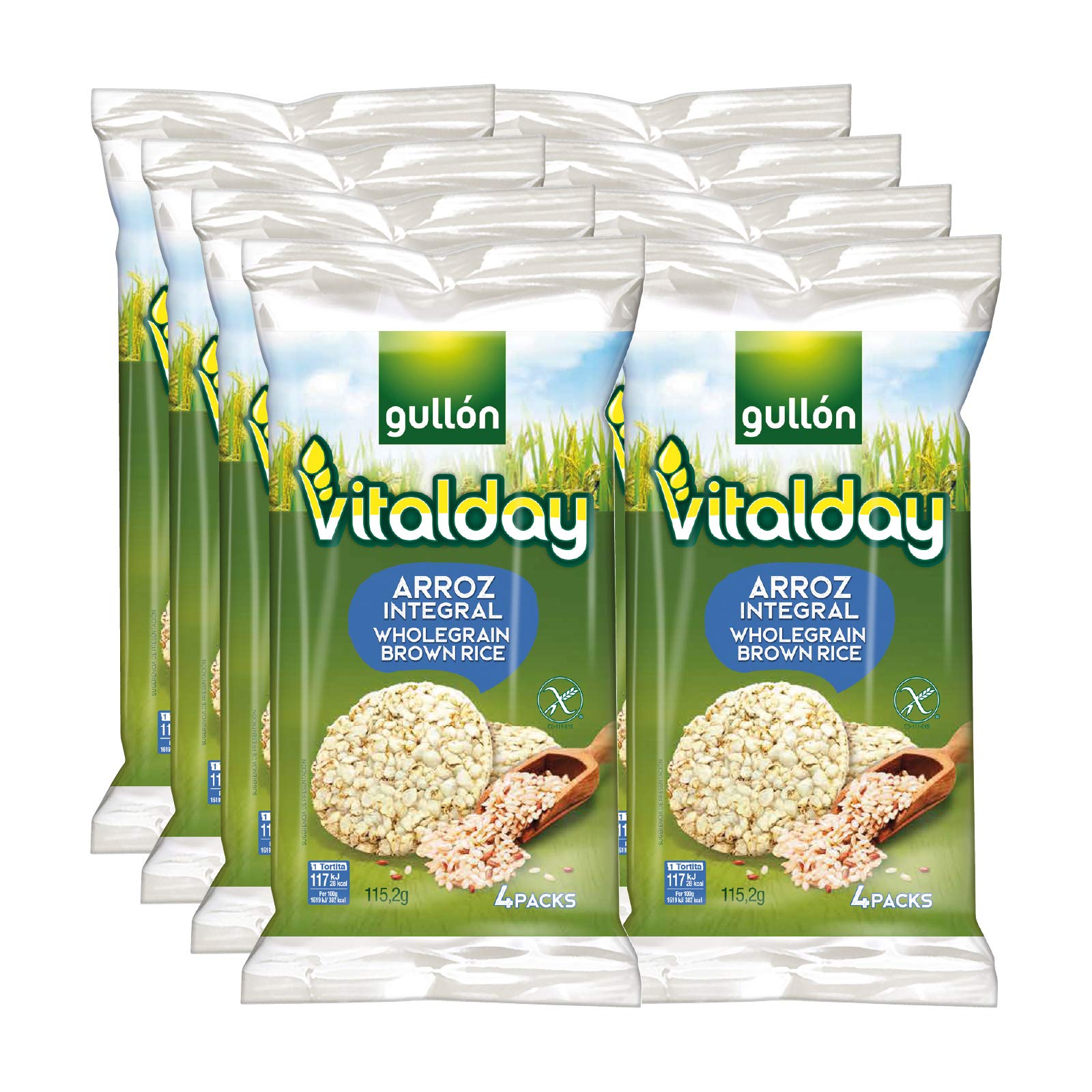 Gullón Tortitas de Arroz Integral Vitalday 920 g Pack de 8