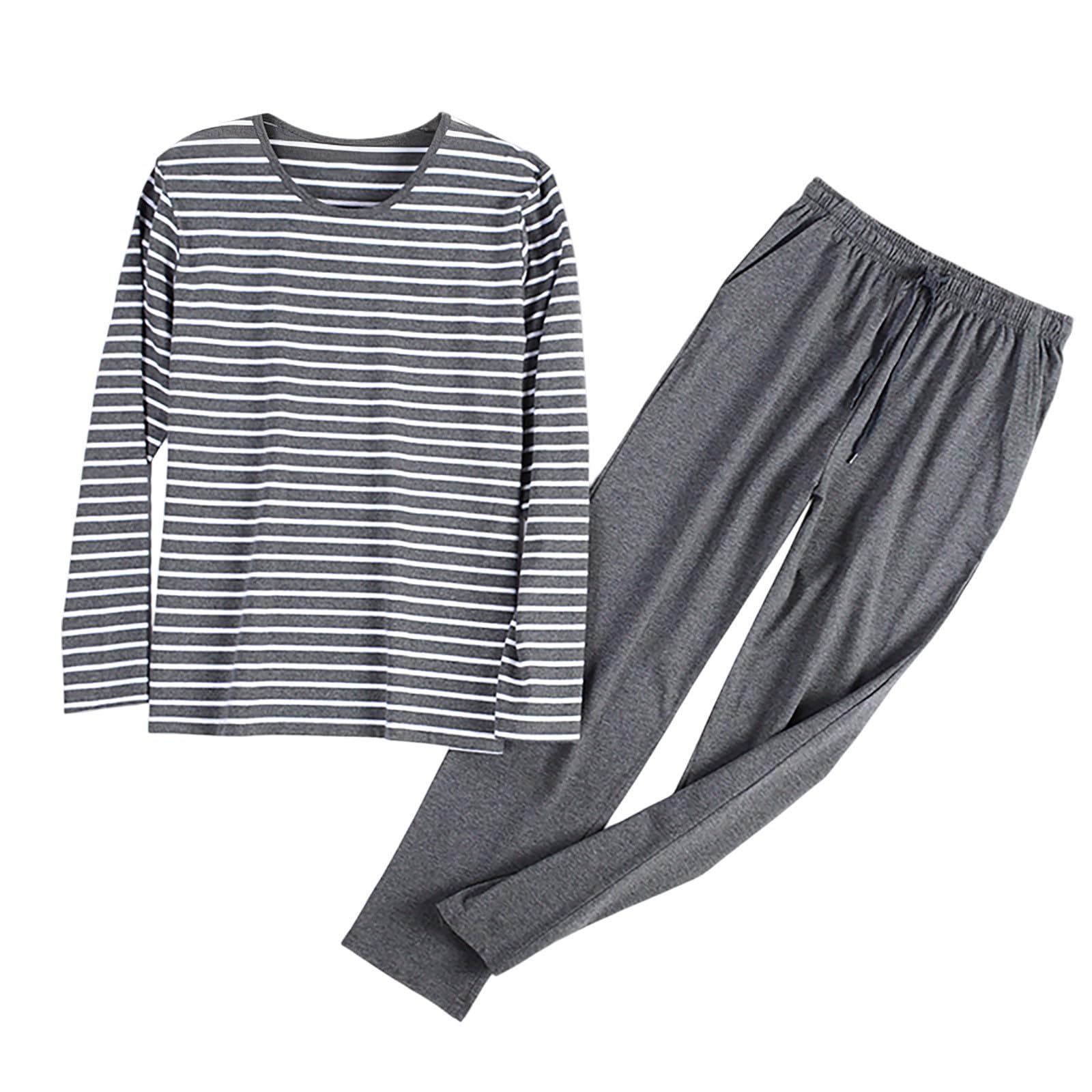 Pigiama da uomo con motivo a righe trasversali, camicia da notte e pantaloni da pigiama larghi, 2 pezzi, delicato sulla pelle, morbido e leggero