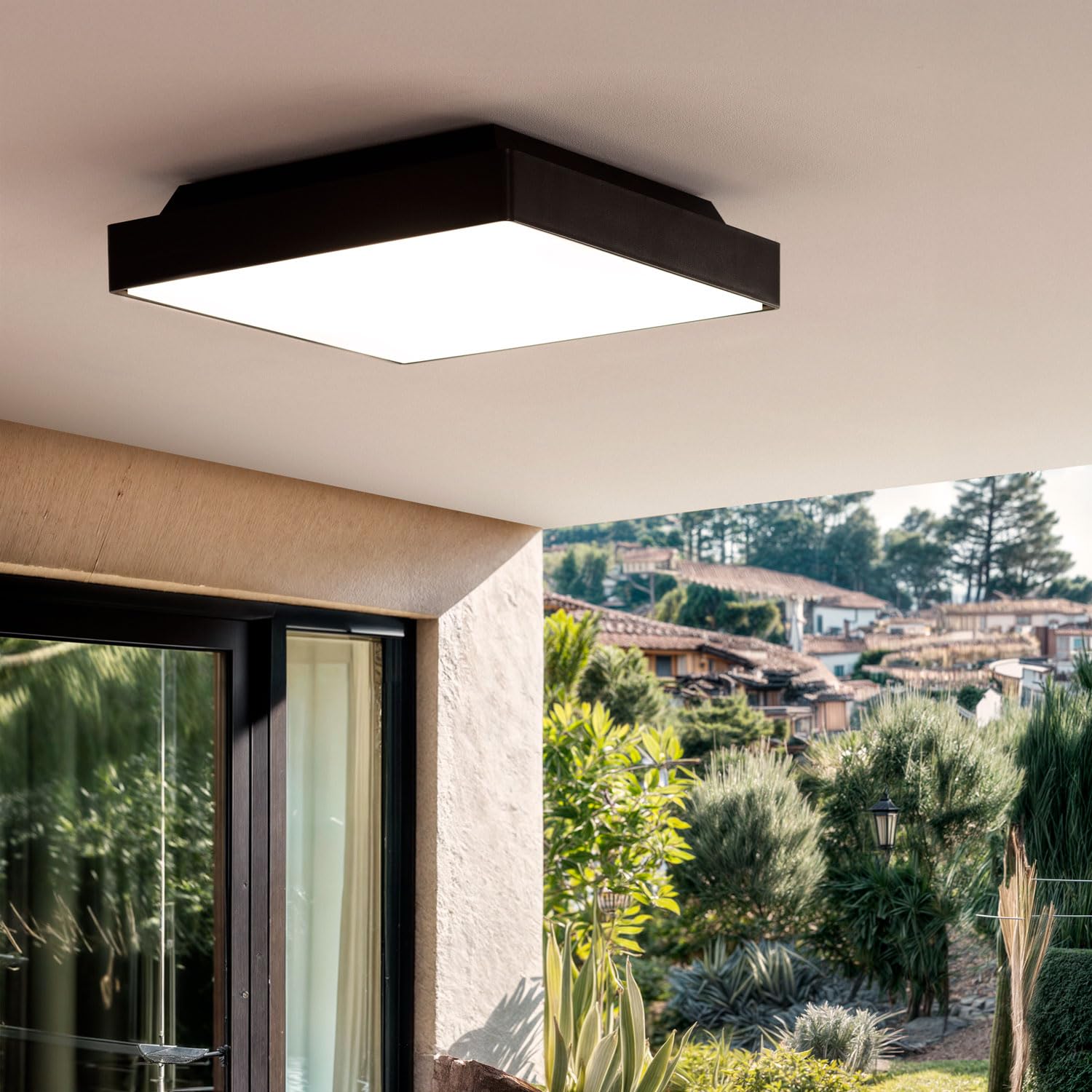 LEDKIA Plafón Cuadrado para Exterior IP65 Julius Negro | IP65 | Para 2 Bombillas LED E27 | Para Jardín; Balcón; Fachada | Negro