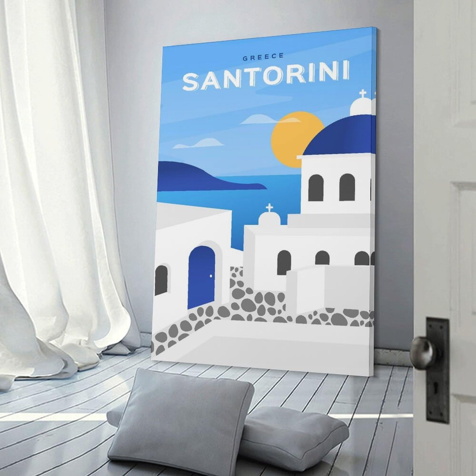 Junmoney Hanging Wall Art Minimalist Santorini, 20x30inch(50x75cm), for Living Room, Bedroom Or Apartment Walls, Decorative Artwork for Empty Walls