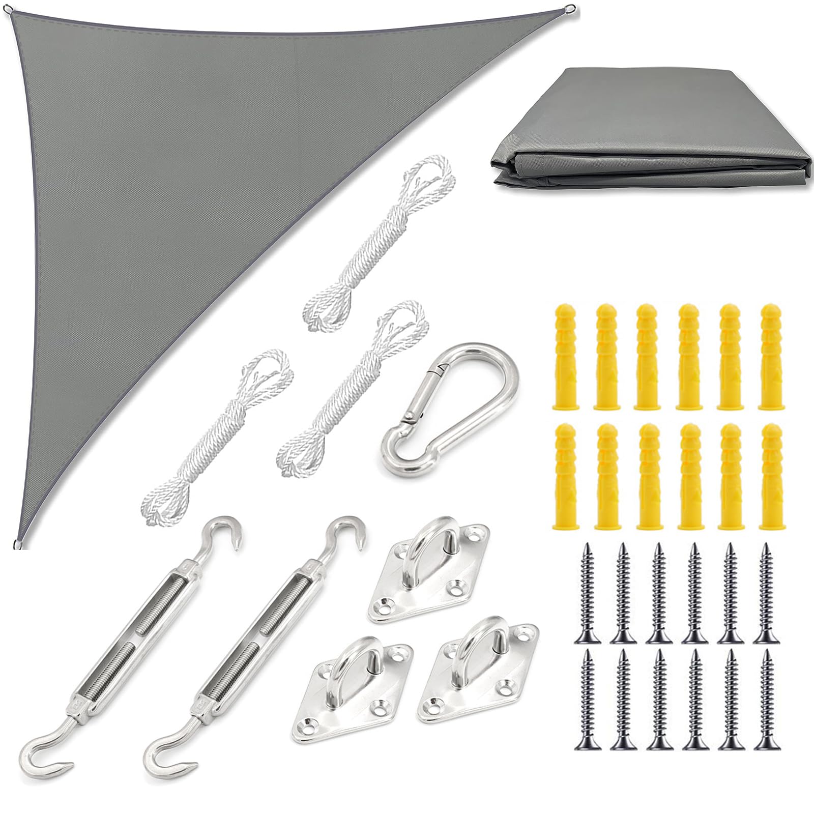 Sun Shade Sail triangles Waterproof 420D Oxford Waterproof Garden Shade Canopy with Awning Attachment for Outdoor Garden Patio Party Camping with Free Rope (2X2X2m, Grey)