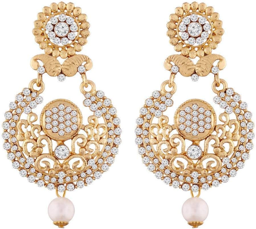 Aheli Ethnic Wedding Party Gold Tone Faux Stone Crafted Drop Dangle Earrings Indian Traditional Jewelry Gift for Women