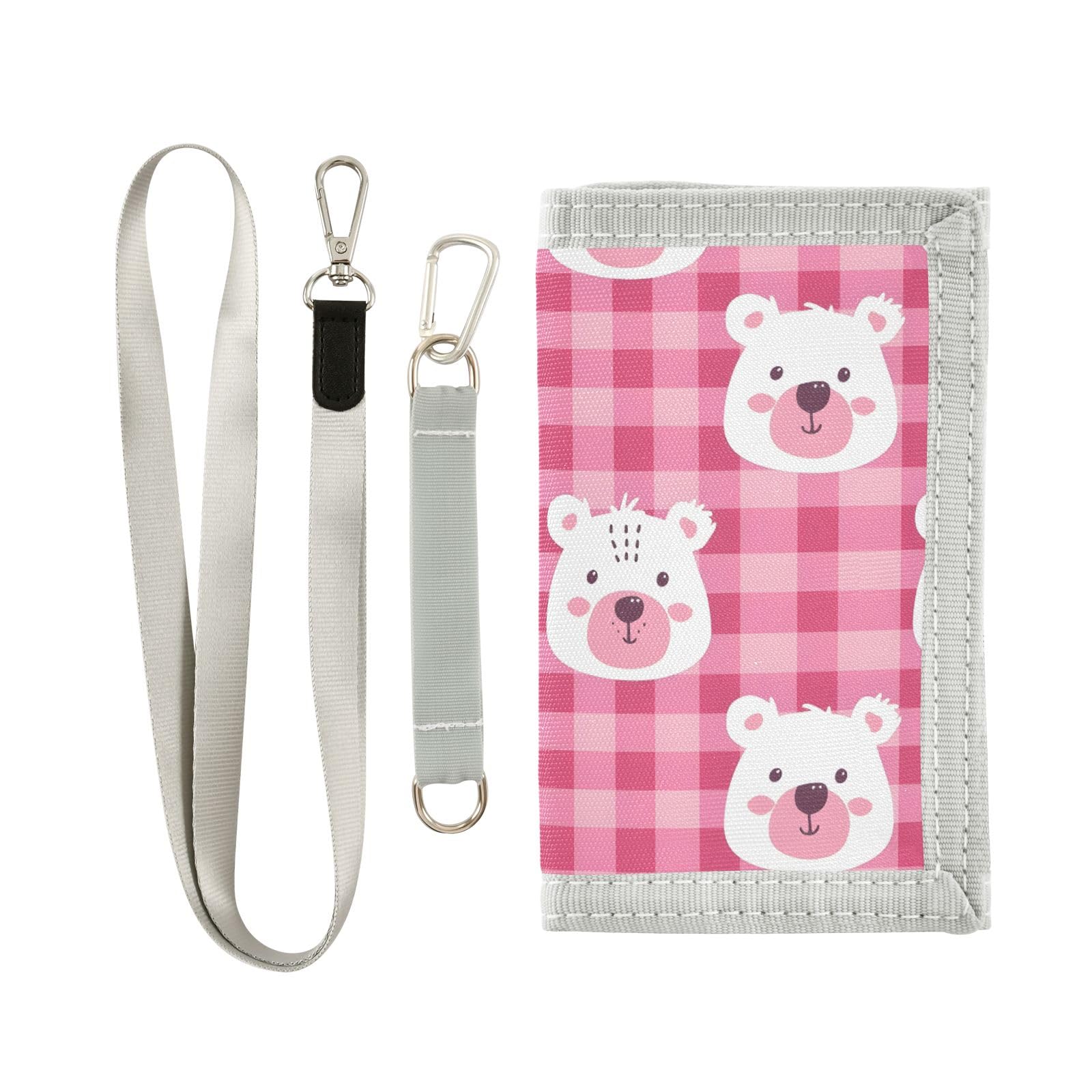 ALAZA Kids Wallets for Boys Girls Toddler Trifold Wallet Children Small Bear Pink Checkered with Zipper Coin Pocket