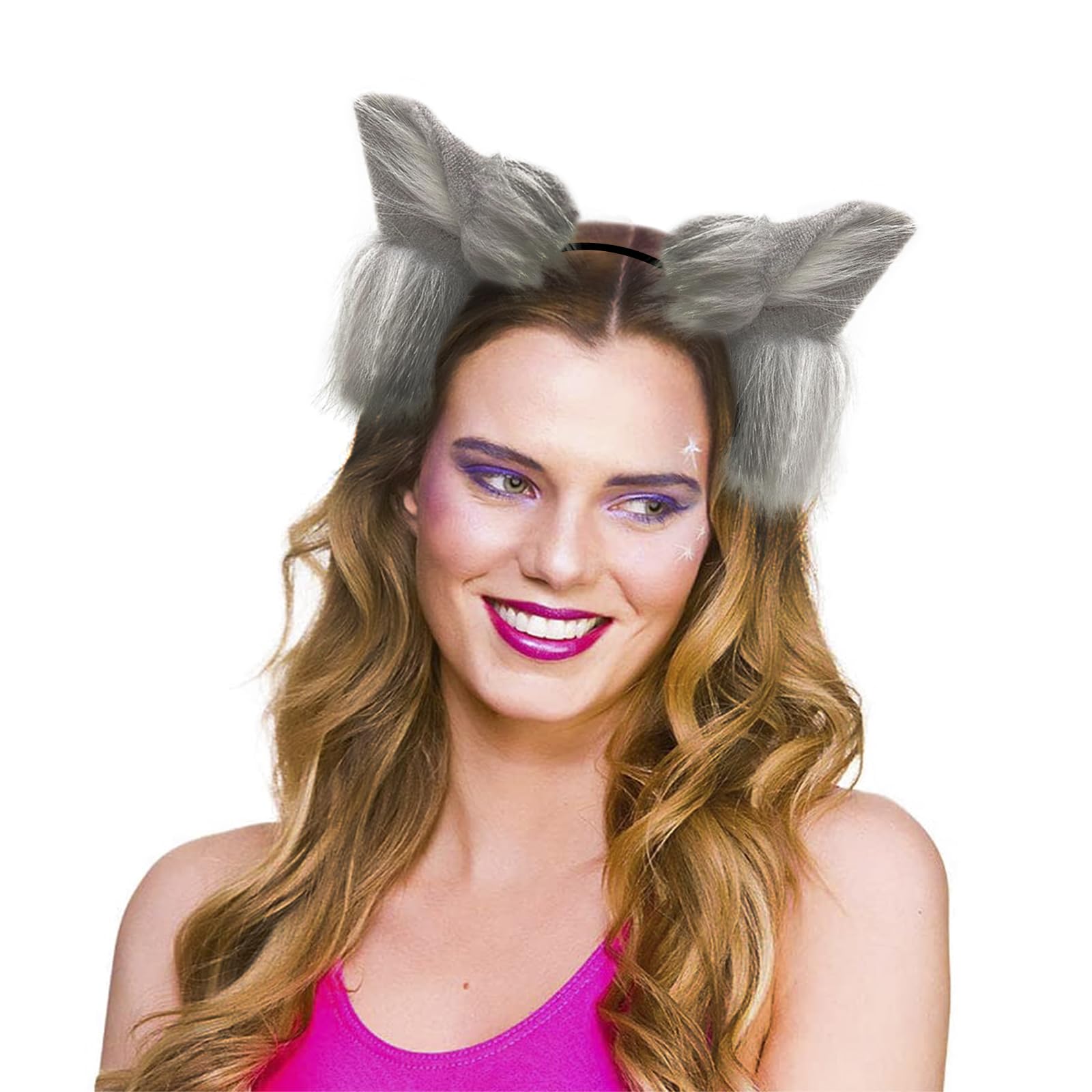 JIAHG 2Pcs Fuzzy Faux Fur Cat Ears Tail Set Plush Cute Adult Animal Wolf Fox Headband Tail Halloween Costume Accessories Dress Up Party Cosplay Prop for Carnival Festival Stage Performance (Gray) - Image 4