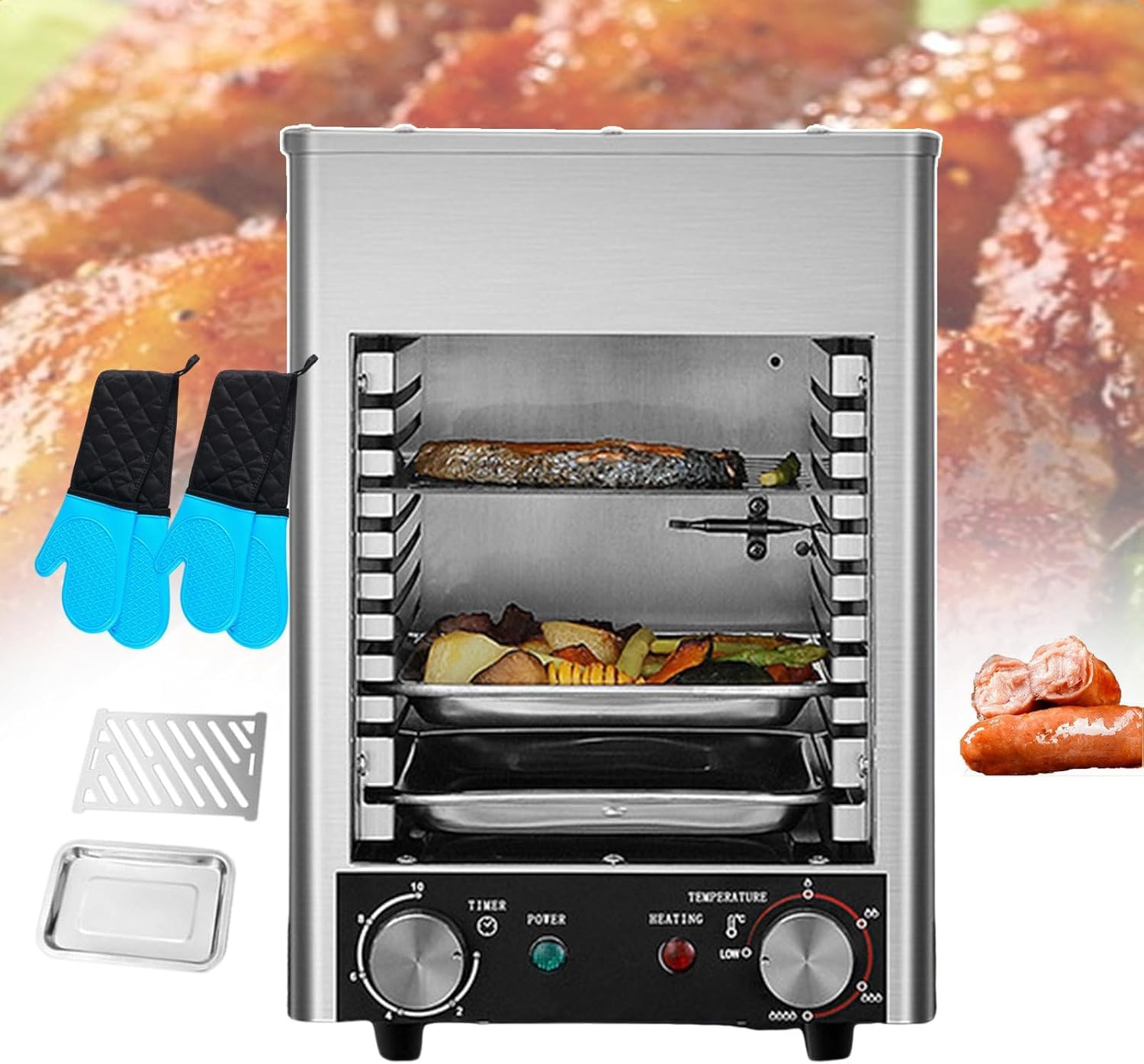 Parrilla eléctrica Teppanyaki de 13.1 x 10 x 14.5 pulgadas, parrillas eléctricas de 1700 W, parrilla de barbacoa temperatura constante de 1,472.0 °F (con parrilla y bandeja de acero inoxidable y 2