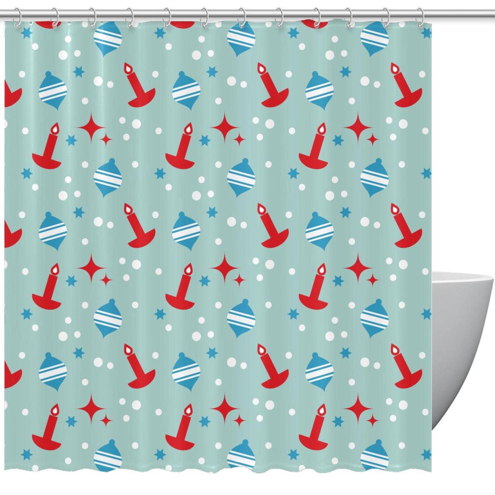 Rideau de douche de Noël avec bougie pour une salle de bain festive