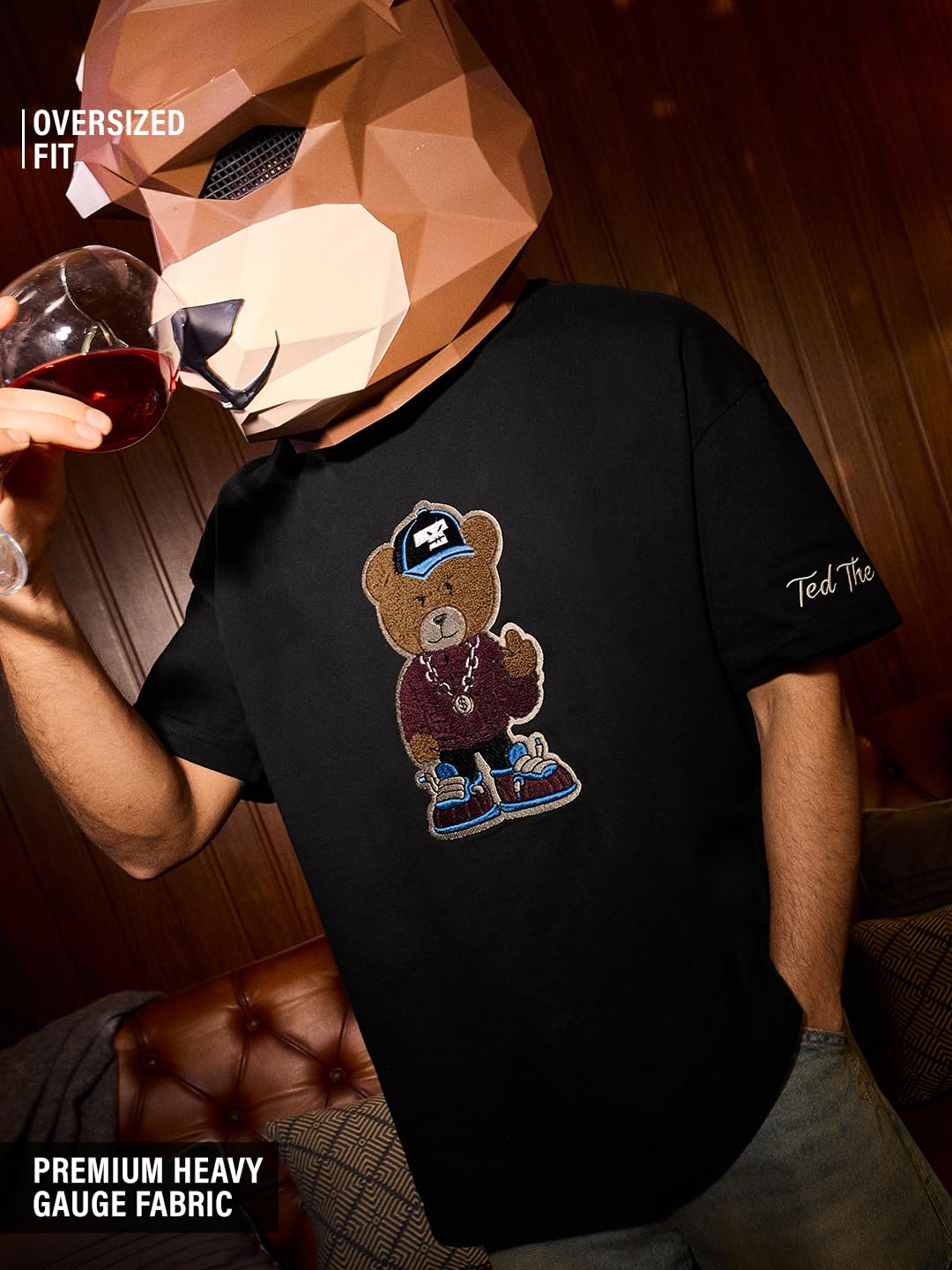 The Souled Store Ted The Stoner męski i chłopięcy bawełniany t-shirt z krótkim rękawem, okrągły dekolt, czarny