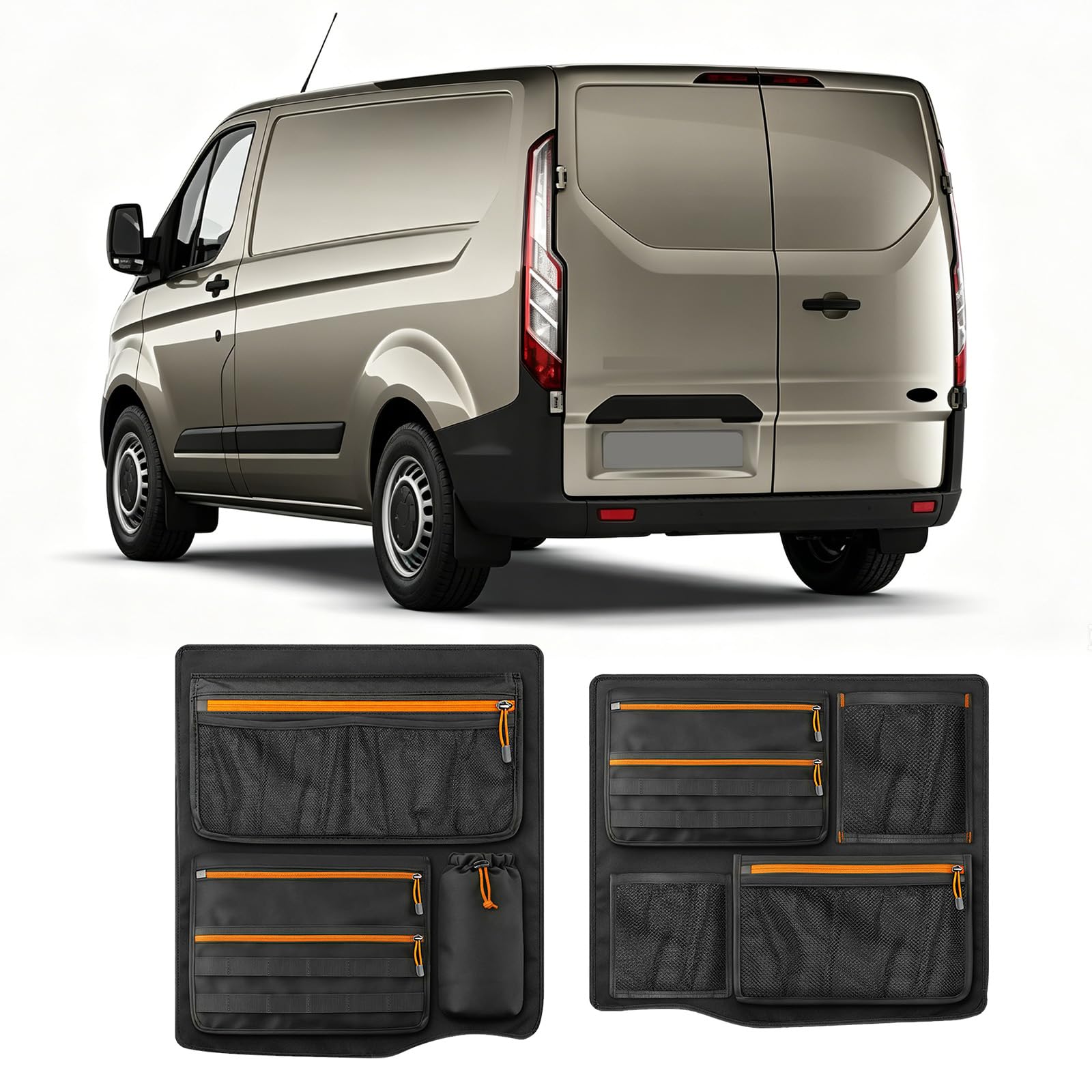 ZWPARTS Organizador de Puerta Trasera Compatible con Ford Transit Custom, 1 Par de Bolsas de Almacenamiento Plegables para Puerta de Granero Organizador para Autocaravana y Furgoneta