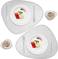 Vista 14 de Juego de 2 manteles individuales y posavasos de piel sintética, redondos de cuero para mesa de comedor, resistentes al calor, antideslizantes