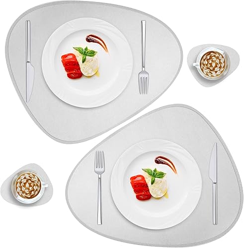 Miniatura 15 de Juego de 2 manteles individuales de piel sintética y posavasos, resistente al calor, impermeable, lavable, fácil de limpiar, manteles individuales