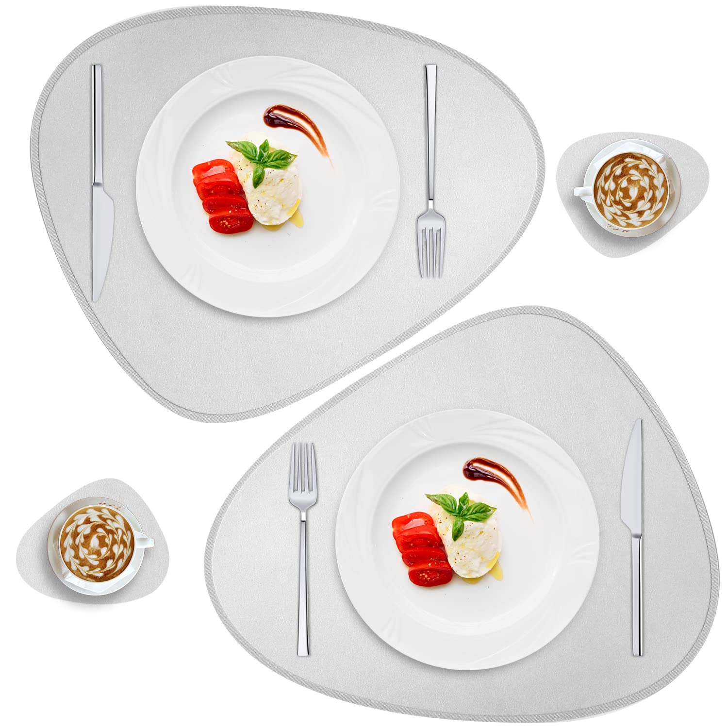 Faux Leather Placemats Set of 2 and Coasters, Heat Resistant Placemats for Round Table, Waterproof Wipeable Washable Dinner Table Mats, Easy to Clean