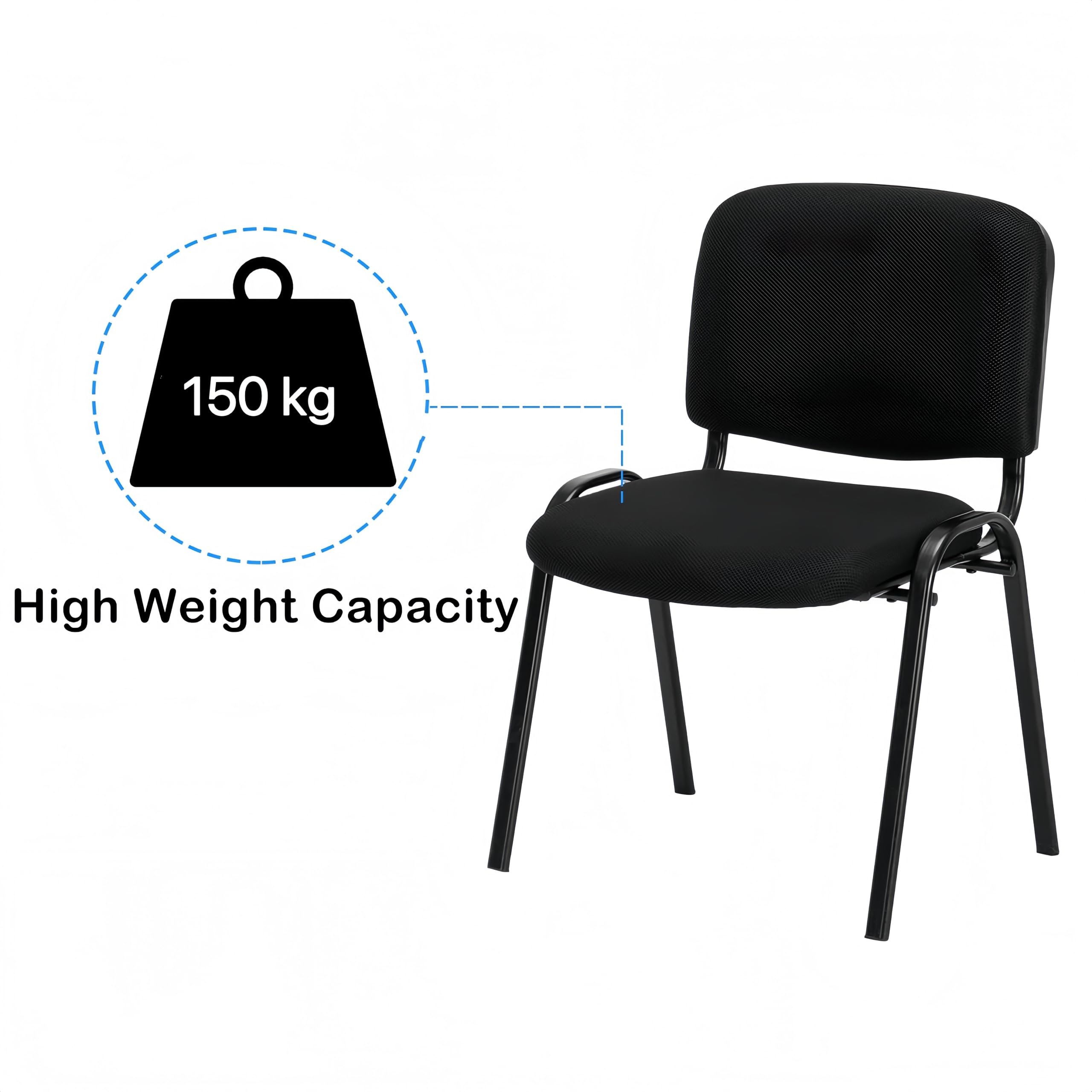 Bonnlo 5er-Set Stapelbare Besucherstühle, Schwarzes Mesh & Stahlrahmen, Armlos, Bürostühle für Empfang, Konferenzraum, Wartezimmer, Stapelbar, 150 kg Belastbarkeit, Schwarz