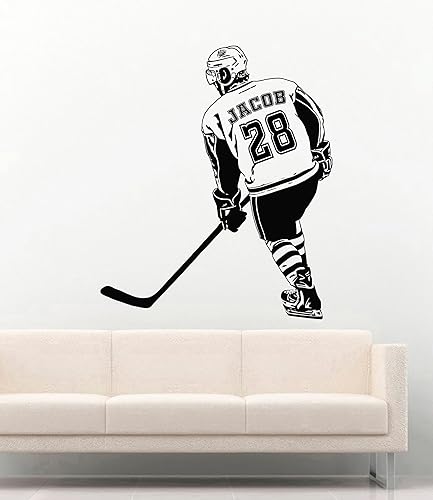 Miniatura 23 de Calcomanía de pared de camisetas de hockey personalizadas, calcomanía personalizada de jugador de hockey, elige nombre y número, calcomanías