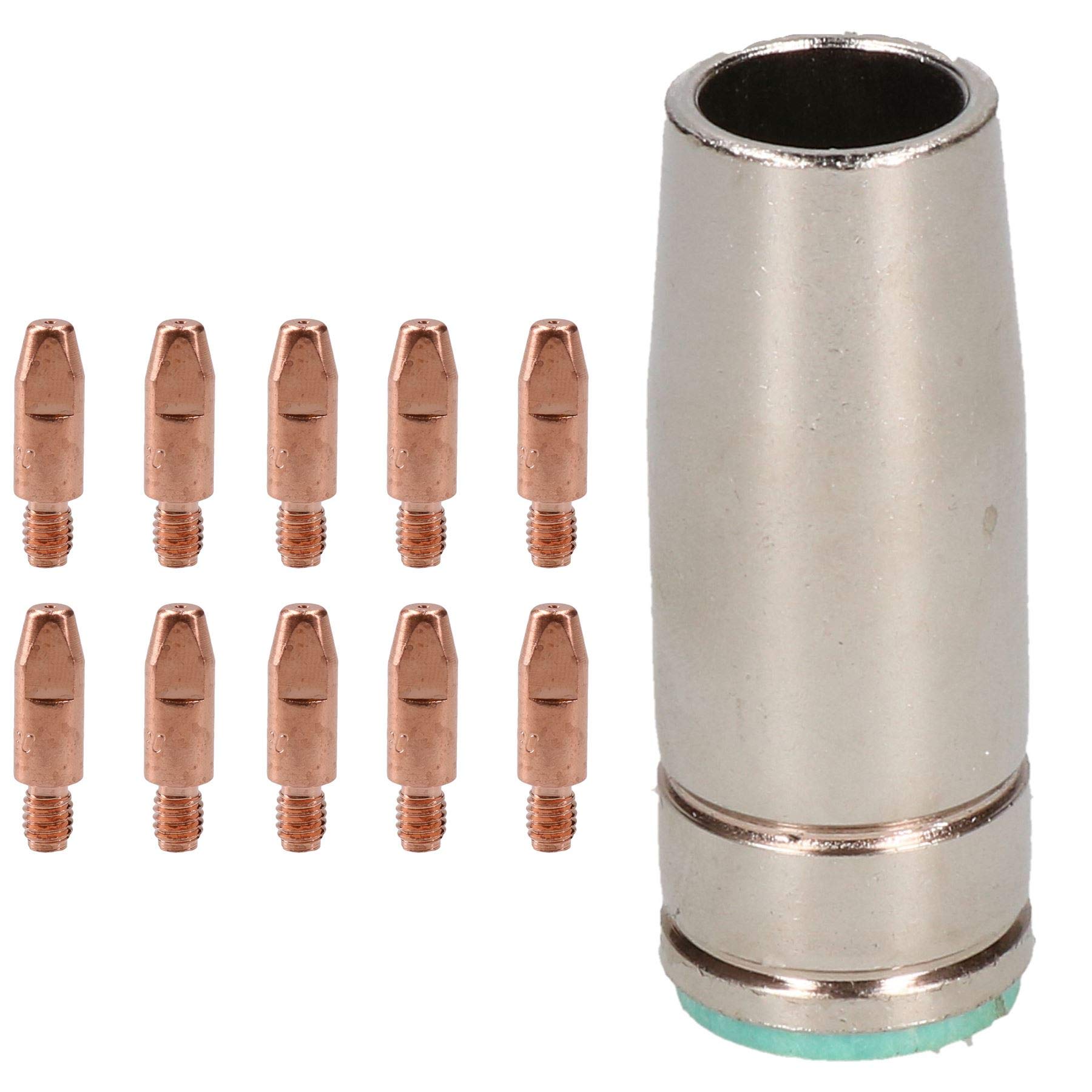 1 Shroud & 10 x 0.8mm Contact Tips MIG Welding Binzel Style Euro Torch MB25