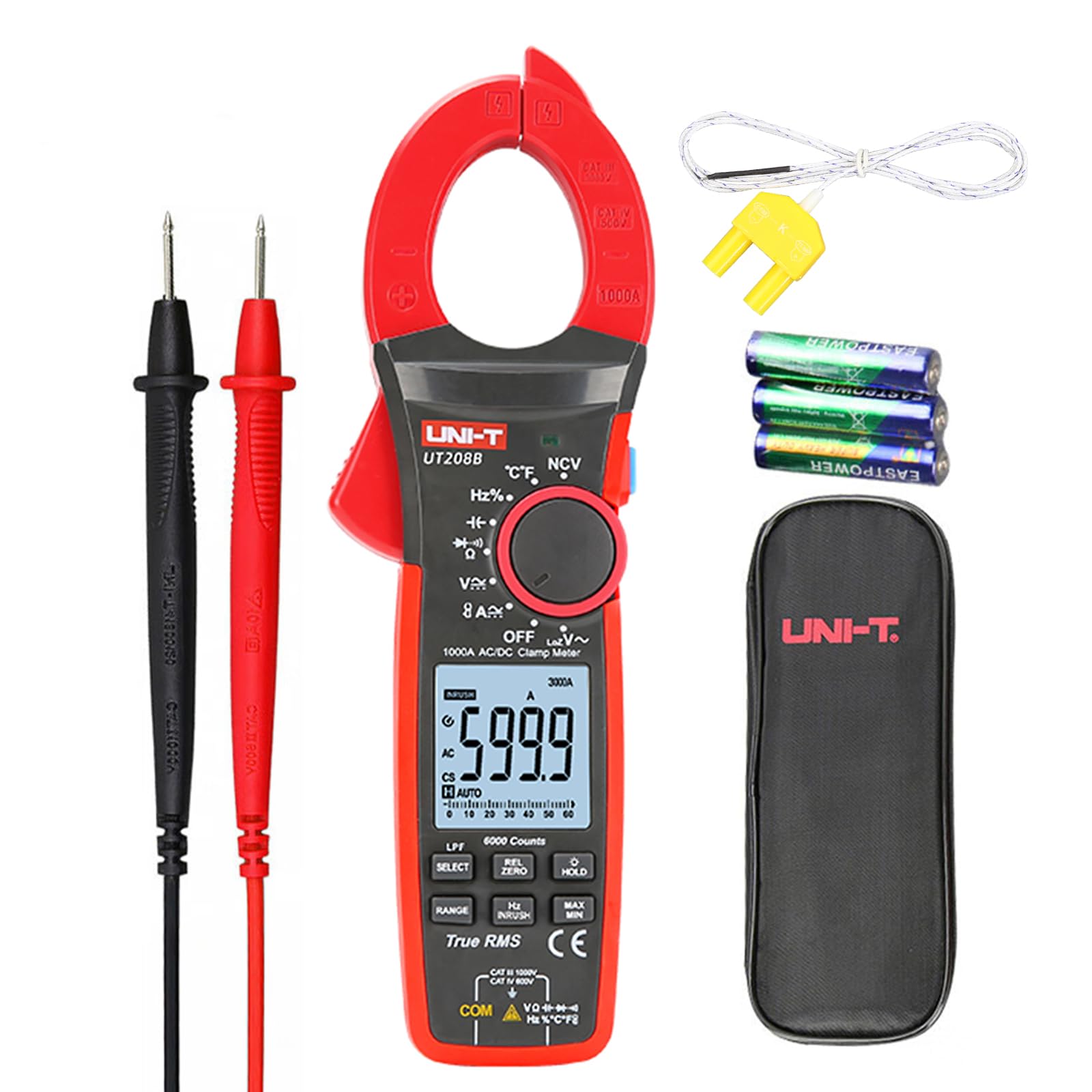 UT208B Digital Clamp Meter 1000A AC DC Current 6000 Count Retroiluminación Linterna Multímetro Tester