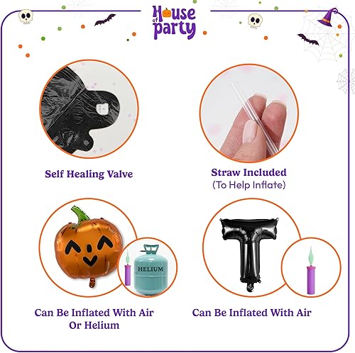 Miniatura 32 de HOUSE OF PARTY Juego de globos de fantasma de Halloween, globos de aluminio de 20 pulgadas para decoraciones de fiesta de feliz día de abucheo