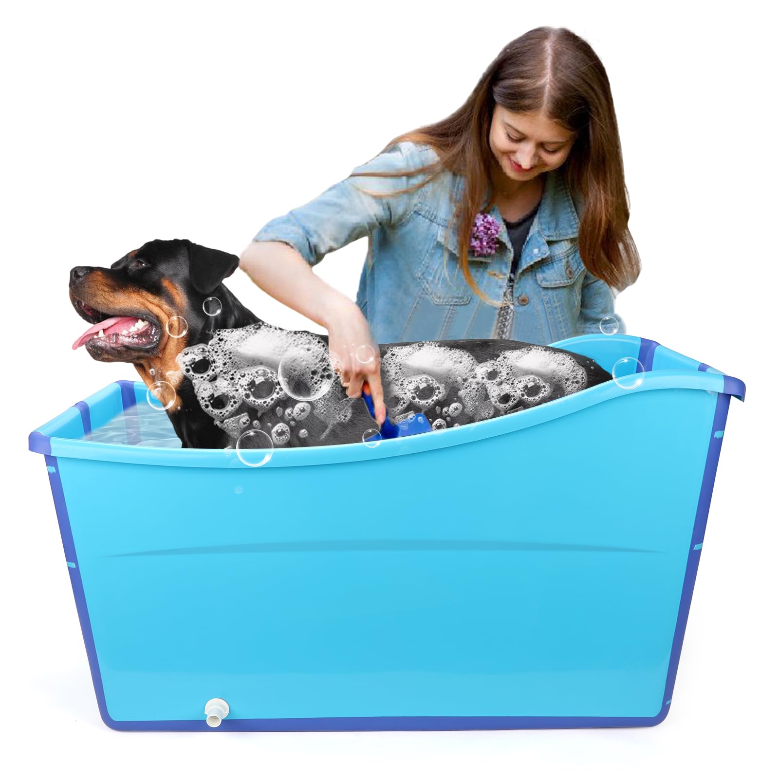 YUEPET Extra Large Foldable Dog Bath Tub for Large Dogs, 49 Gal Portable Dog Bathtub Lightweight Hightened Pet Wash Station with Drain Plug for Big
