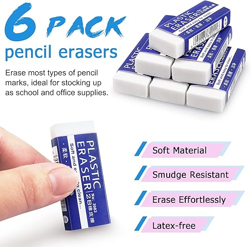 Miniatura 3 de Tamaki Paquete de 6 borradores, borradores blancos grandes para la oficina escolar, borrador de arte para dibujar