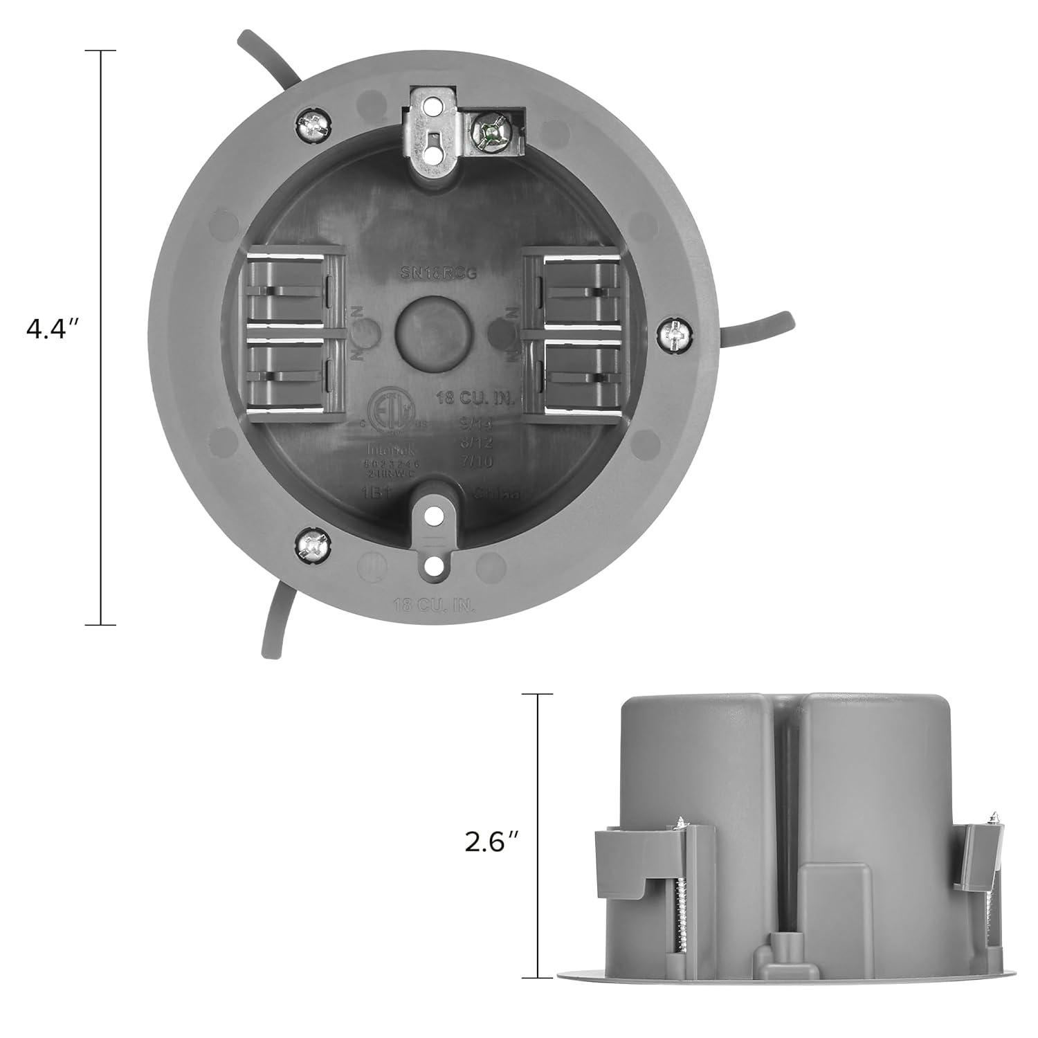 Maxxima 18 cu. in. PVC Old Construction Ceiling Electrical Junction Box, Old Work Non-Metallic Ceiling J-Box, ETL Listed, 2 Hour Fire Rating, Gray, 10-Pack