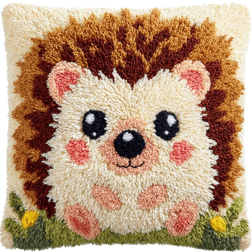 AxiangziK Latch Hook Cushion Kits,Hedgehog DIY Needlework Pillow Cover Cushion Rug Making Kit,17X17Inch Handmade Embroidery Kits, Decorative Throw Pillow Cover for Sofa Cushions, Bedroom Decor