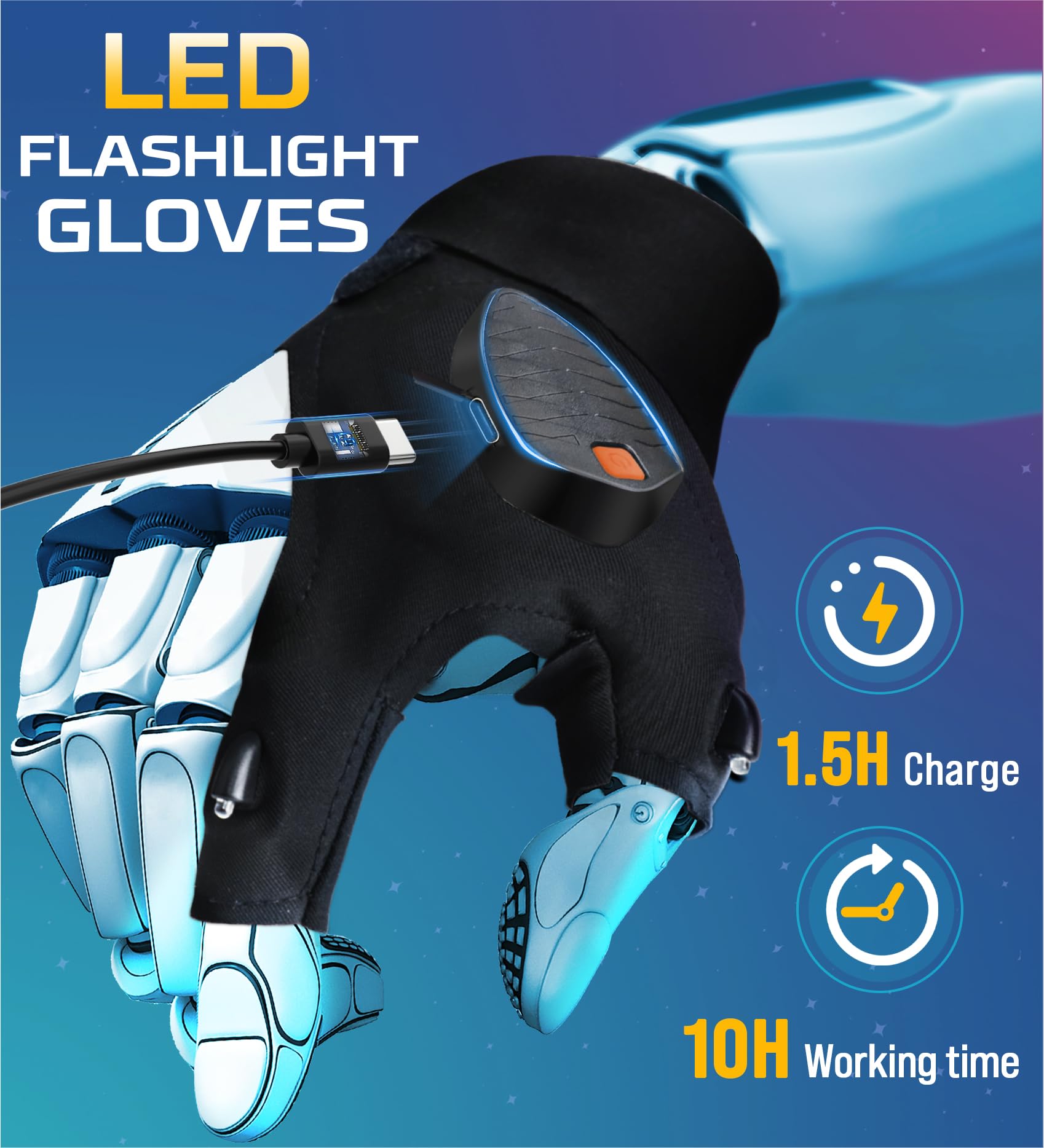 Visailiy Regalos para Hombres, Guantes Led Recargable Accesorios de Pesca para Hombres, Guantes con Luz Regalos para Papa, Regalos para Navidad, Cumpleaños Gadgets para Hombres