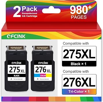 PG-275XL CL-276XL High Yield Replacement for Canon 275 and 276 Ink Cartridges 275XL 276XL PG275 CL276, Compatible with PIXMA TS3722 TR4720 TS3522 TR4722 TR4700 TS3500 Printer Black, Color, 2-Pack