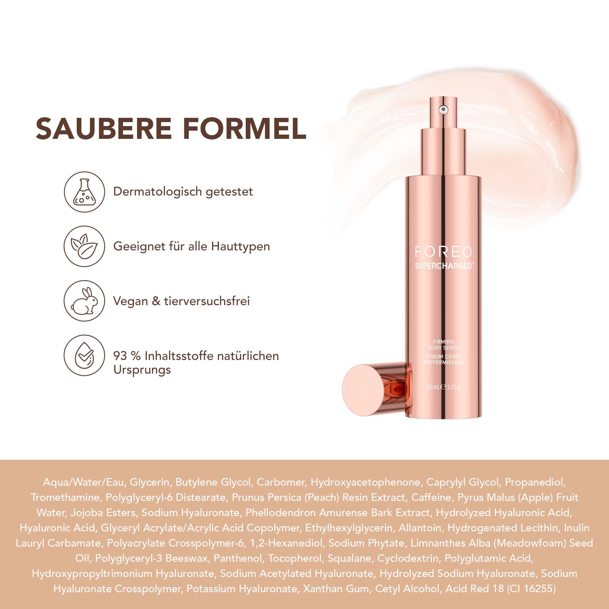 FOREO SUPERCHARGED straffendes Hyaluronserum, 100 ml - Leitfähig & straffend - Anti-Cellulite - Anti-Aging-Körperpflege - 8 Arten Hyaluronsäure - Dermatologisch getestet - Für alle Hauttypen geeignet