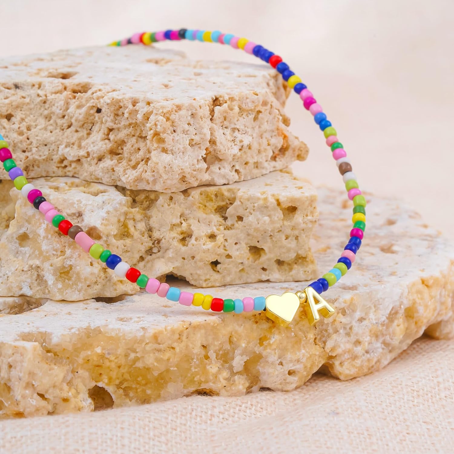 Turandoss Colorful Beaded Initial Necklaces for Women Girls, 14K-Gold-Plated Heart Letter A-Z Pendant Dainty Summer Jewelry Personalized Birthday Gifts for Teen Girls - Image 7