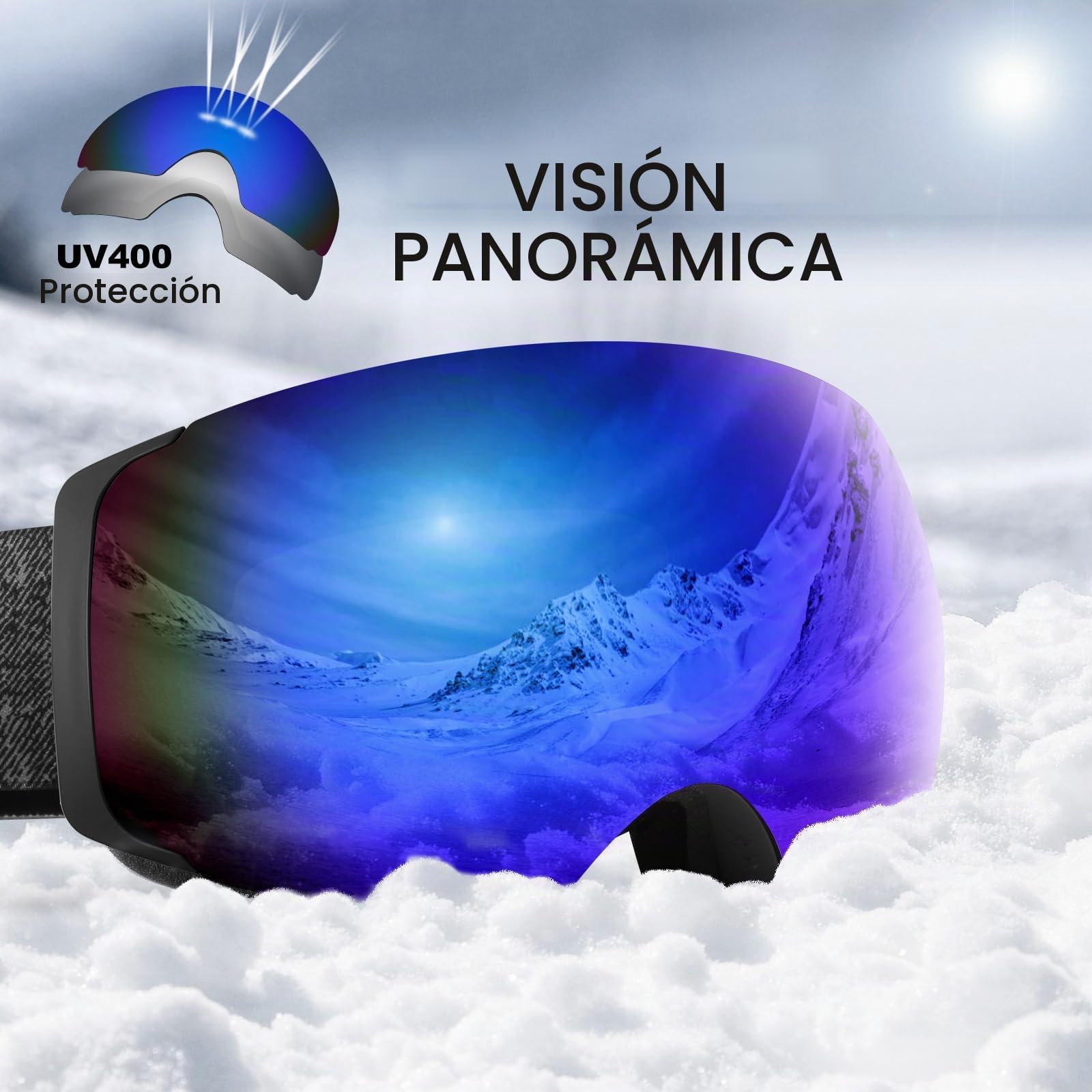 Odoland Gafas de Esquí Esféricas Grandes Sin Marco con Lentes Magnéticas Intercambiables, Máscara de Esquí para Adultos y Jóvenes, BL