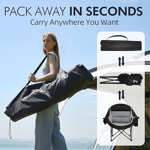 Miniatura 6 de Sillas de campamento de gran tamaño para adultos, silla de campamento plegable para exteriores con soporte para tazas, bolsillos enfriadores para