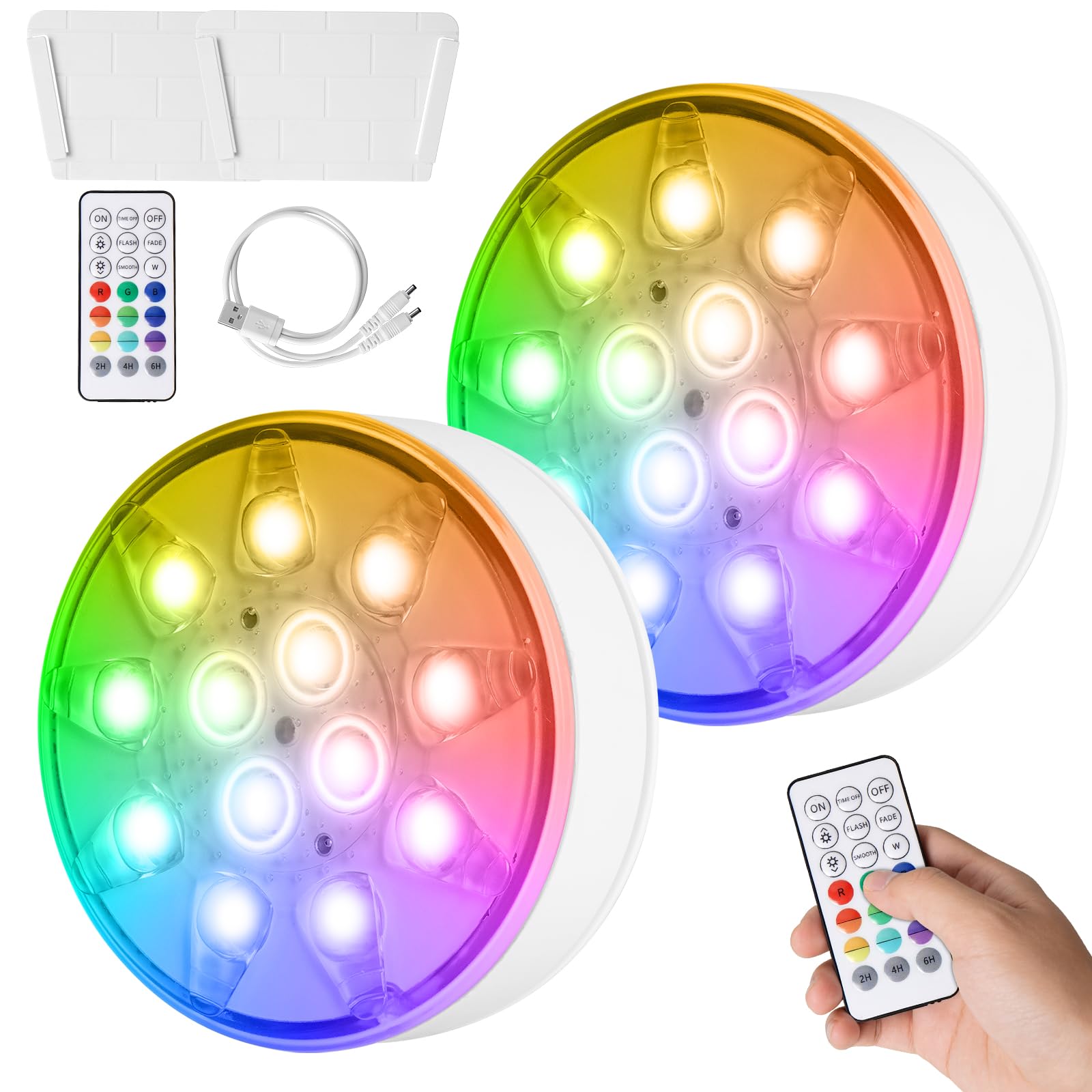 2 Stück Unterwasser LED mit Fernbedienung, Pool Beleuchtung Unterwasser, RGB-Multi-Farbwechsel mit IP68-Wasserdicht, Wiederaufladbare Magnetische Pool lichter für Schwimmbad, Spa, Aquarium, Party