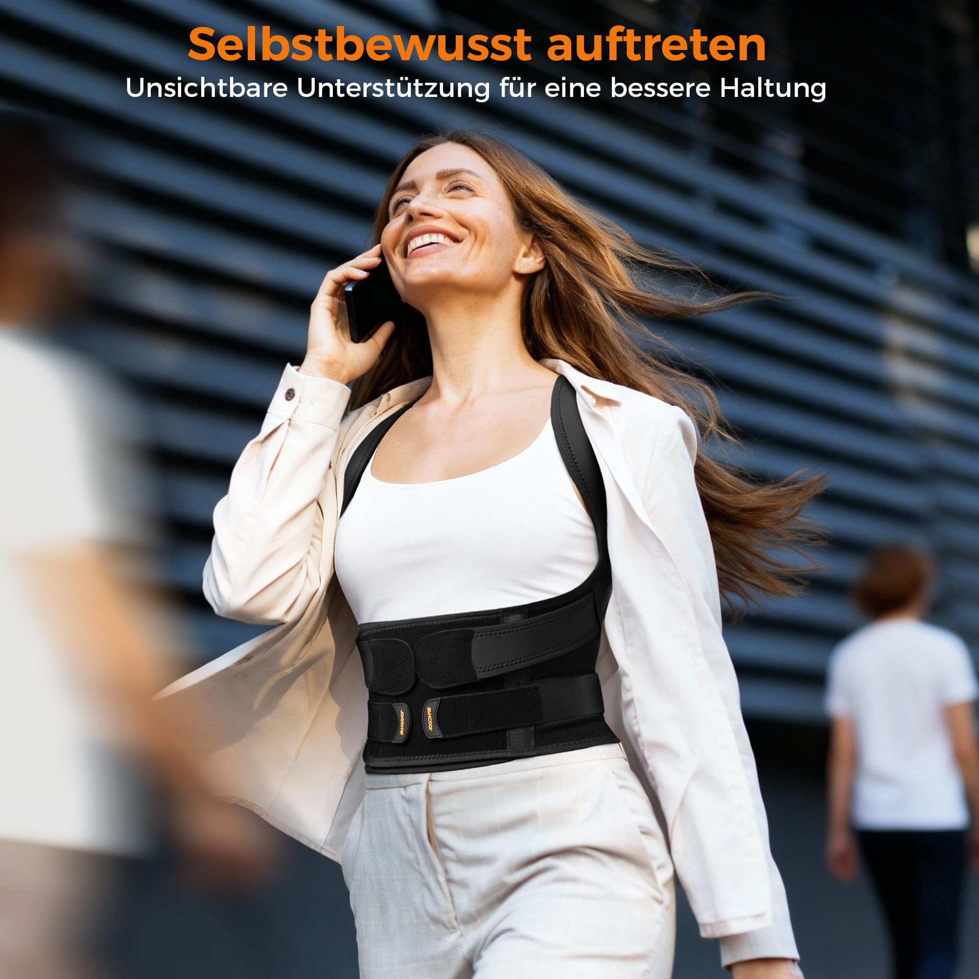 Leicht-Passform Rücken Geradehalter,Rückenstützgürtel Haltungskorrektur Damen Herren mit Kreuz-Zuggurte&6 Stützstäben,15% Länger Haltungstrainer Rückengurt,Breiten Gepolsterten Schultergurte,L