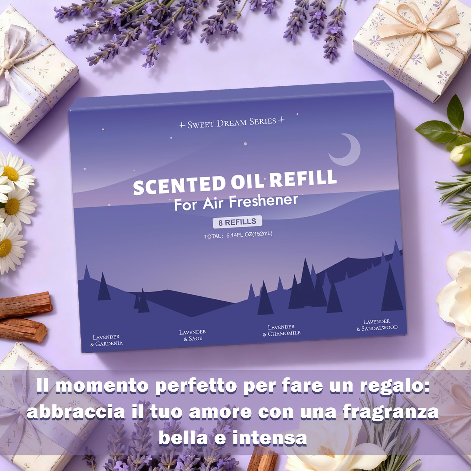 SCENTORINI Ricarica per Diffusore Elettrico 8X19ML, 4 Diversi Profumi di Lavande Serie Adatte per Air Wick e per Glade Ricariche di Diffusore di Oli Essenziali