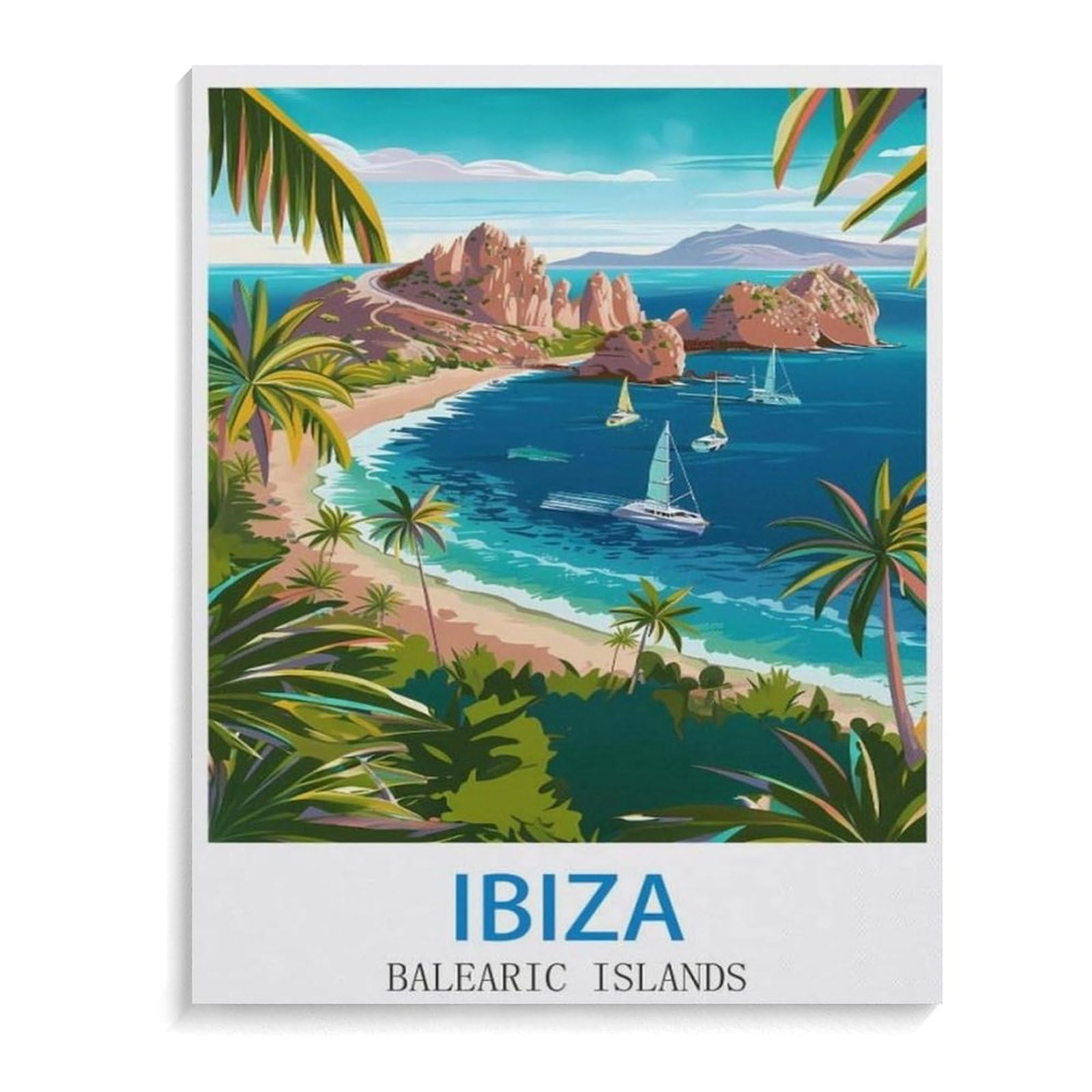 BEAYODKP Paint by Numbers for Adults, Ibiza Vintage Poster Balearic Islands, Canvas Adults' Paint by Number Kit (40x50cm-B71)