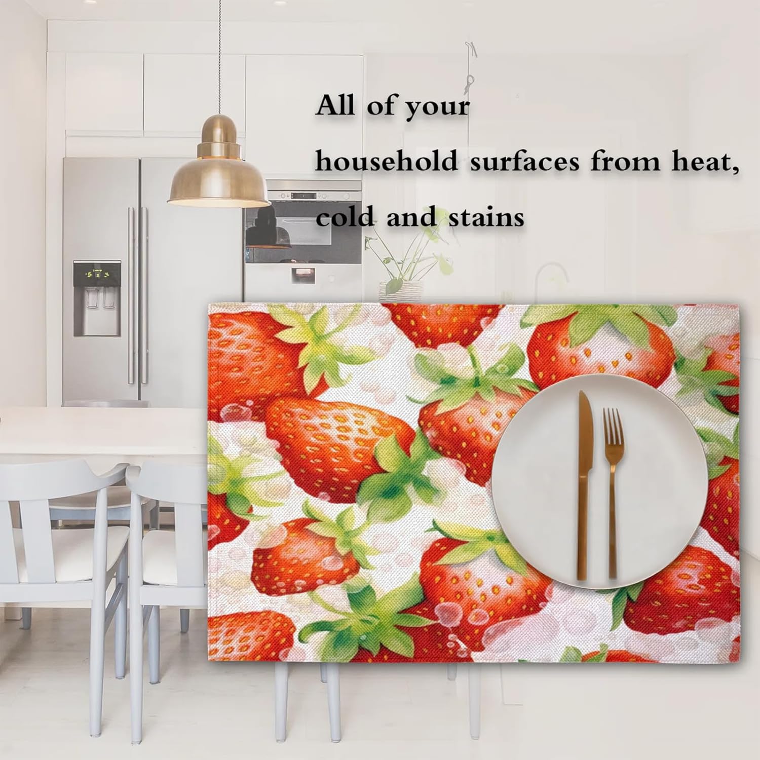 Strawberry Bubbles Placemats Set of 6,12x18 Inch Heat Resistant Non-Slip Table Mats for Dining Table, Washable Place Mats for Wedding, Party, Home Decor