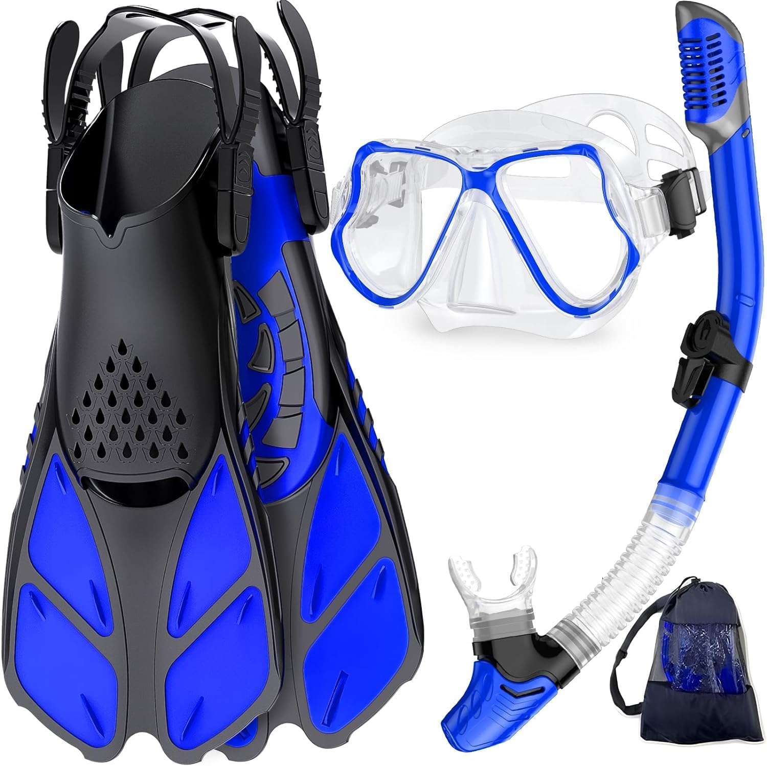 Zenoplige Schnorchelset Erwachsene 3-in-1,Anti-Fog & Leck Tauchmaske mit gehärtetem Glas, Dry Top Schnorchel & verstellbare Flossen – Schnorchelausrüstung für Schwimmen & Reisen