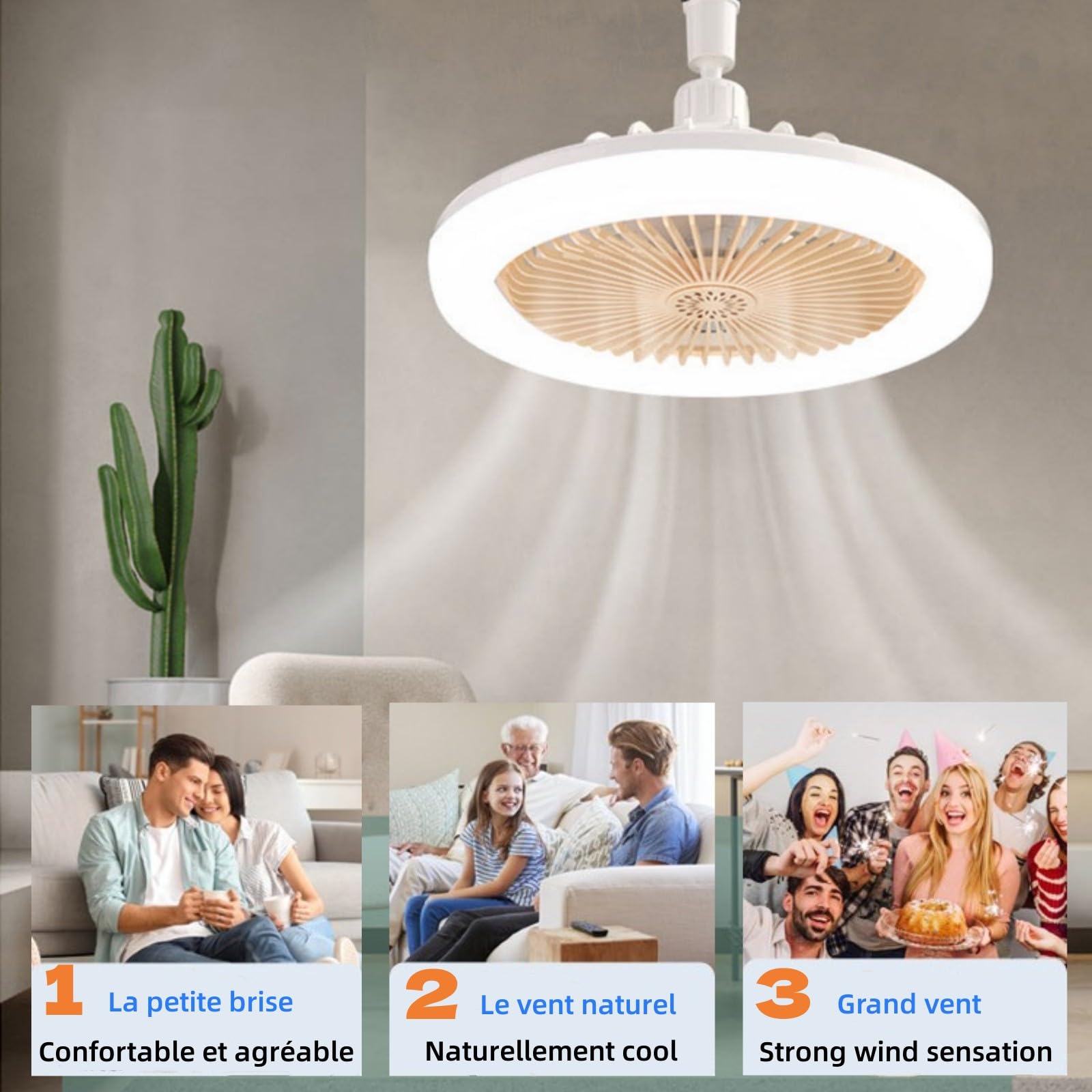 Ventilatore da Soffitto Con Luce,OKSANOventilatore Da Soffitto Con Telecomando,Ventilatore Silenzioso Soffitto,E27 Plafoniera LED A Dimmerabile,3velocità,Temporizzabile