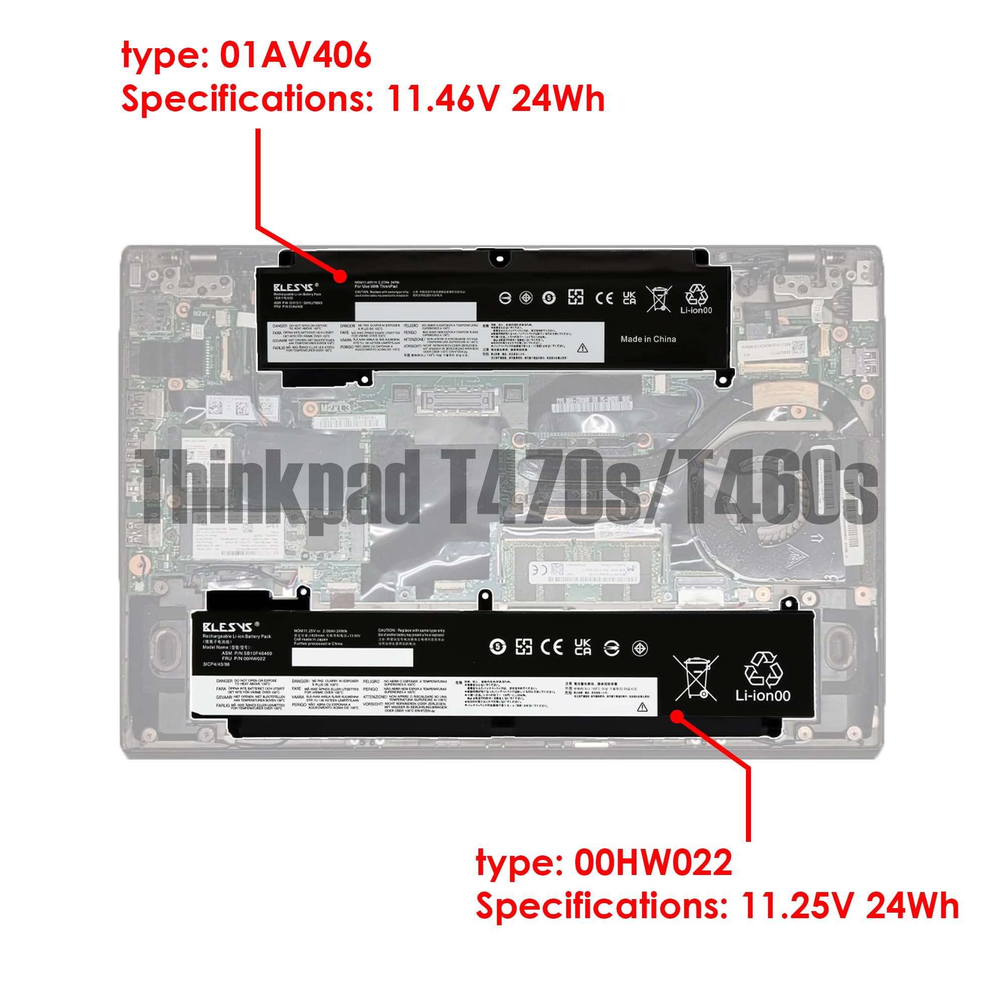 BLESYS 01AV406 Bateria do Lenovo ThinkPad T460S T470S Seria 01AV405 00HW024 00HW025 SB10J79003 Laptop 11.46V
