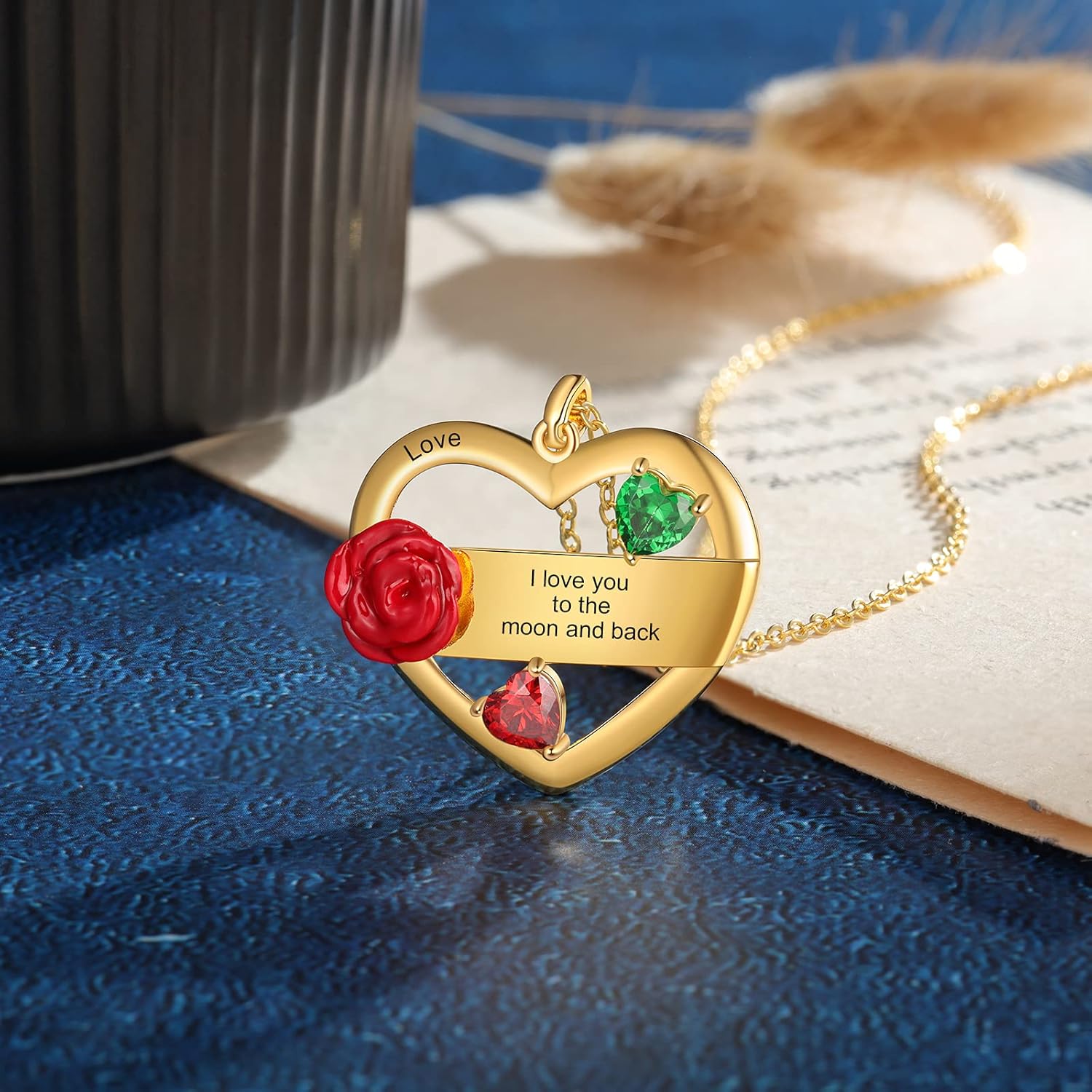 10K, 14K, 18K Solid Gold Personalized Heart Pendant Necklace for Mom Customized Gold Mothers Necklace with 2 Birthstones and Names Jewelry Gifts for Mom Wife Grandmother - Image 3