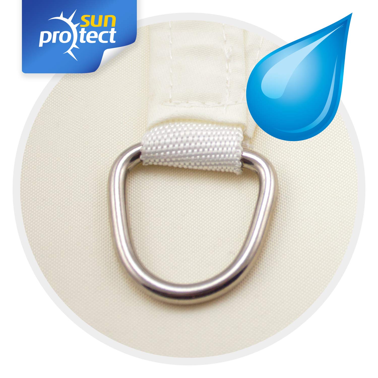sunprotect 83278 wasserabweisend Sonnensegel Hydro, 3,6 x 3,6 x 5 m, 90° Grad Dreieck, wasserabweisend, Creme
