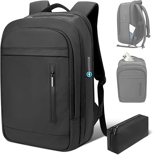 Miniatura 8 de Mochila de negocios para hombre, antirrobo, resistente al agua, mochila de viaje para portátil de 15.6 pulgadas para el trabajo diario, Verde,