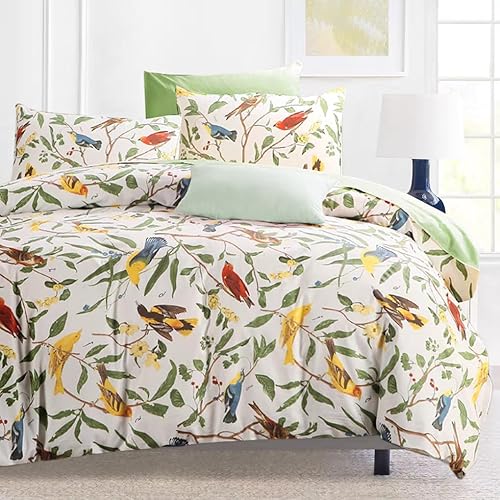Brandream American Country Botanical Flower Birds Print Bedding 800tc algodón satén romántico floral funda nórdica 3pc conjunto colorido patrón