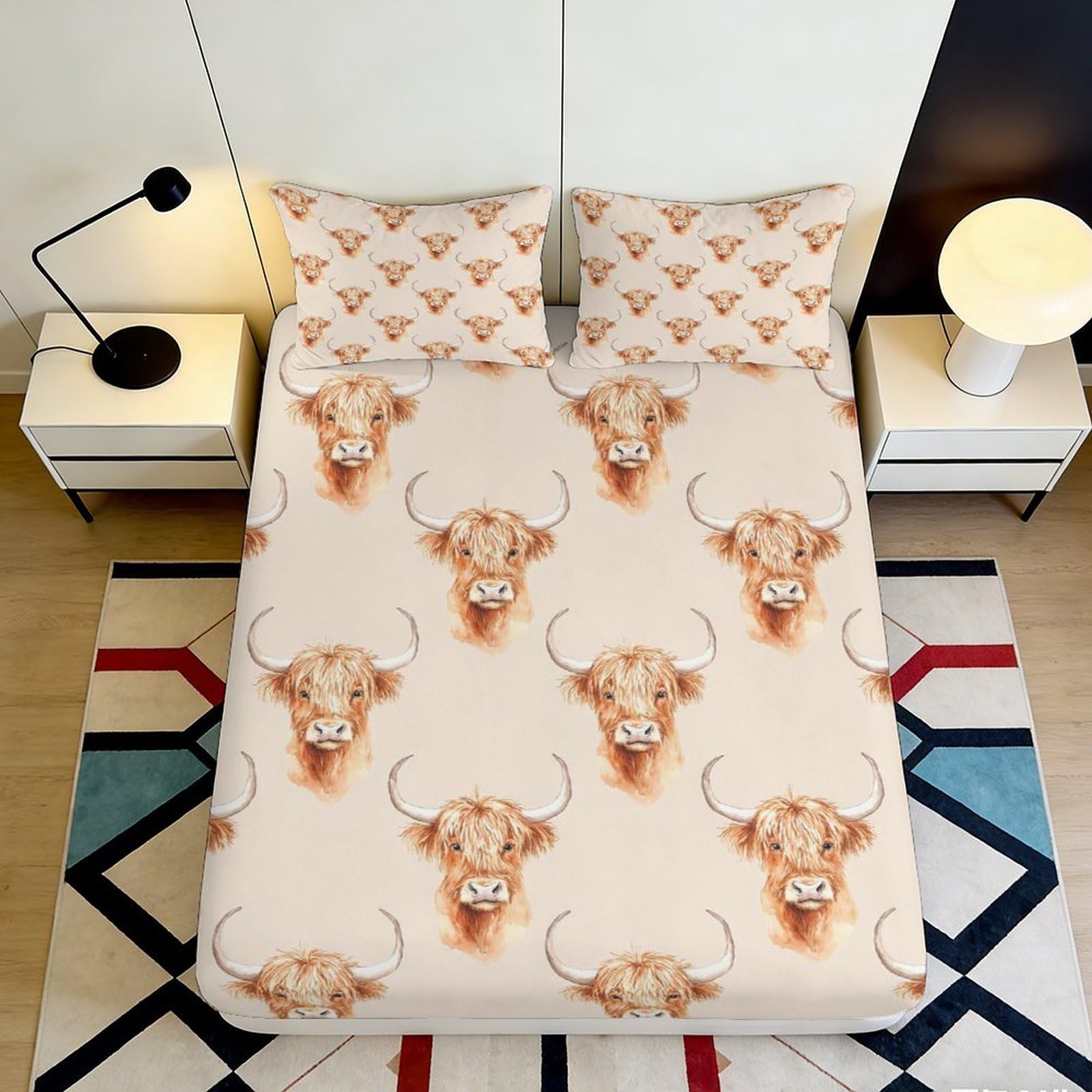 Dhbaneiok Style-10 3D Printed Highland Cow Fitted Sheet Microfiber Soft Breathable Bull Head Mattress Cover For Bedroom Dorm Decor 90X200x25cm