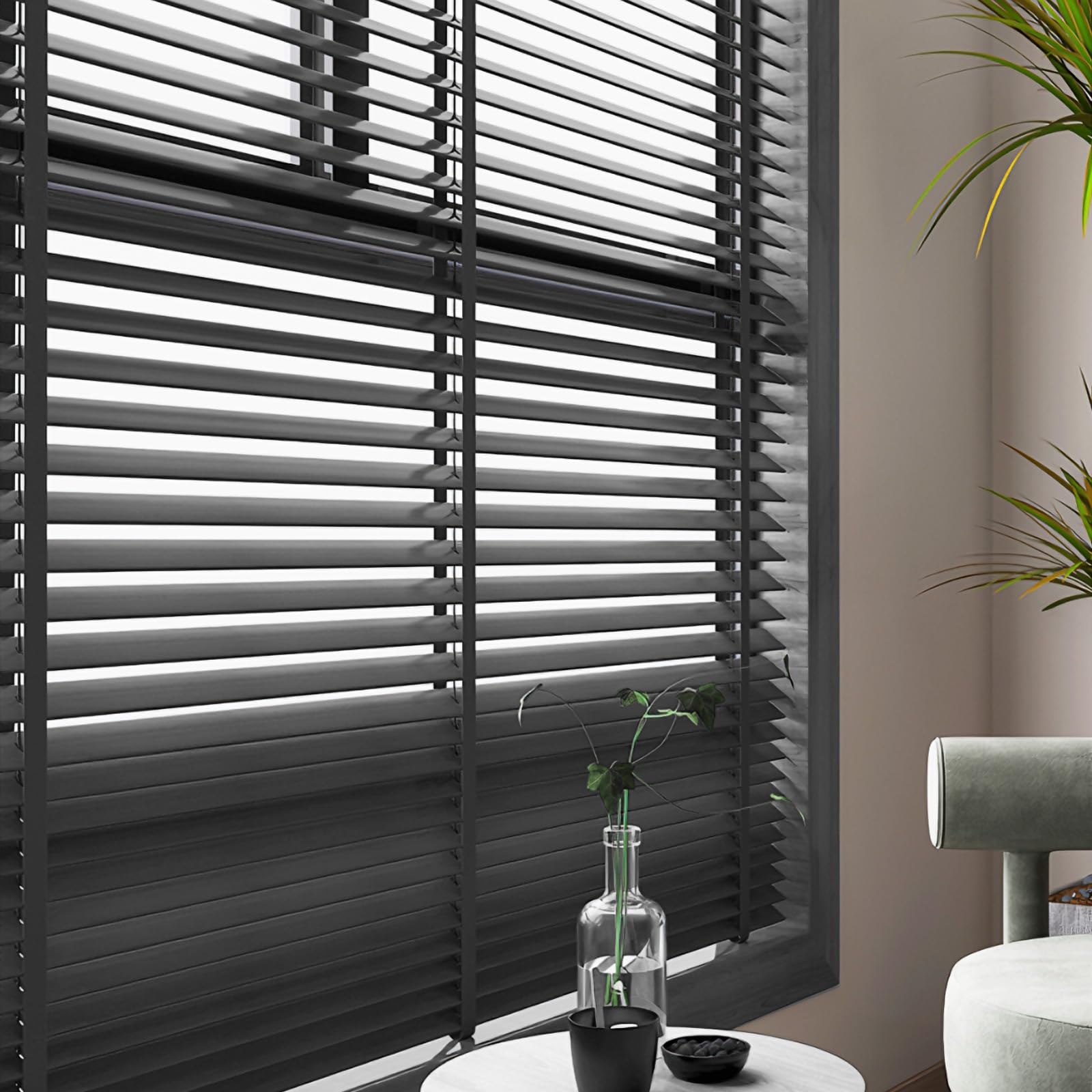 Cordless 2" Wooden Venetian Blinds for Windows, Blackout Privacy Shades Horizontal Window Blinds for Inside/Outside Mount – Custom Sizes 24" 32" 35" 46" 54" 66" 72"(Black)
